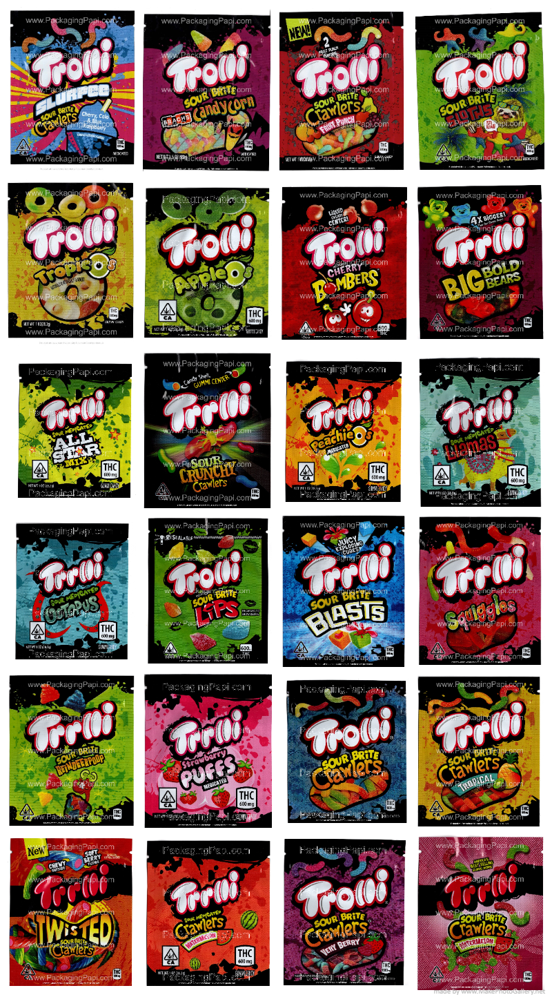 Trolli Small THC Mylar Bag Edible Gummy Packaging (24+ Variations) *Empty Bags*