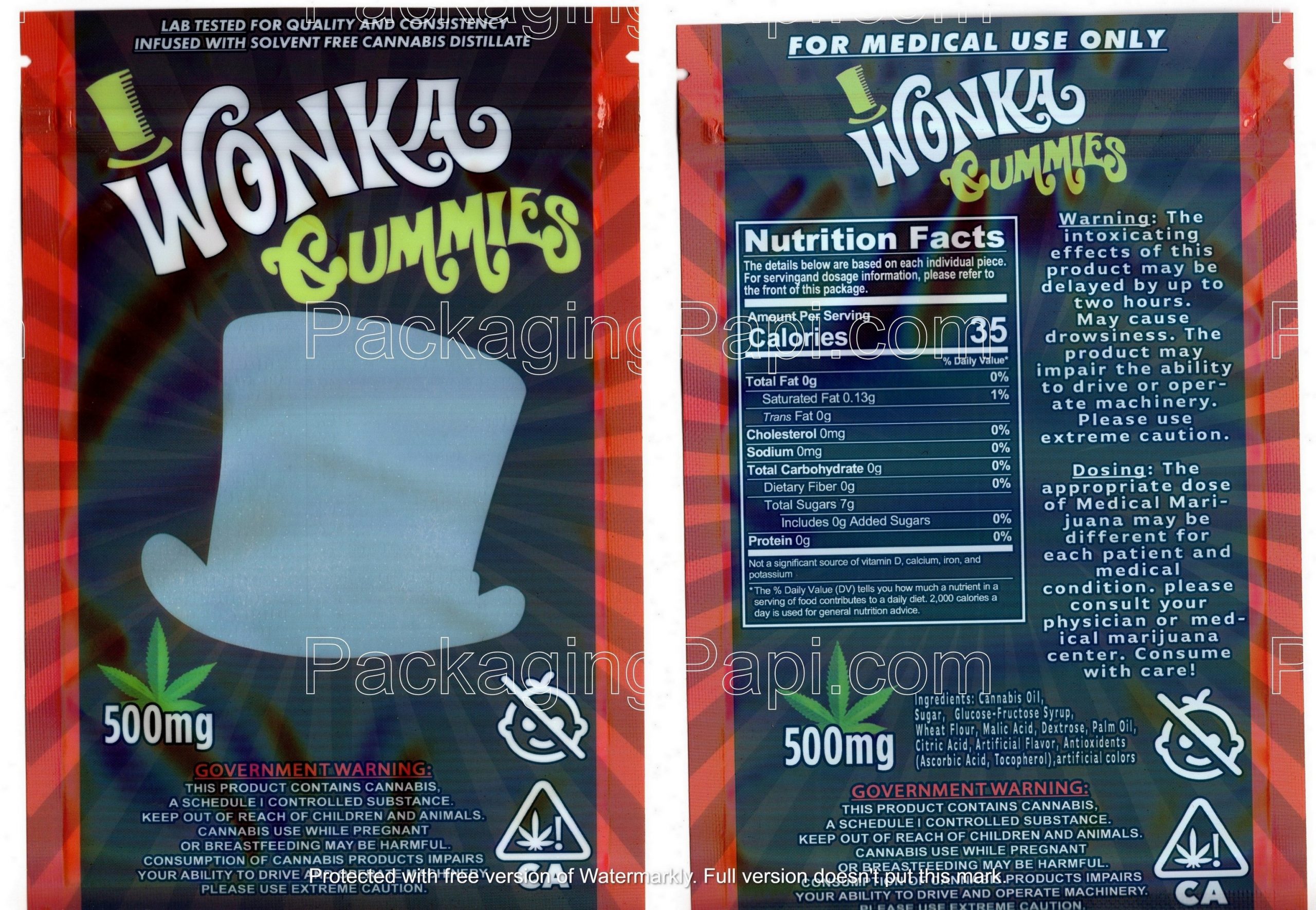 Wonka Gummies 500mg Packaging *Empty Bags*