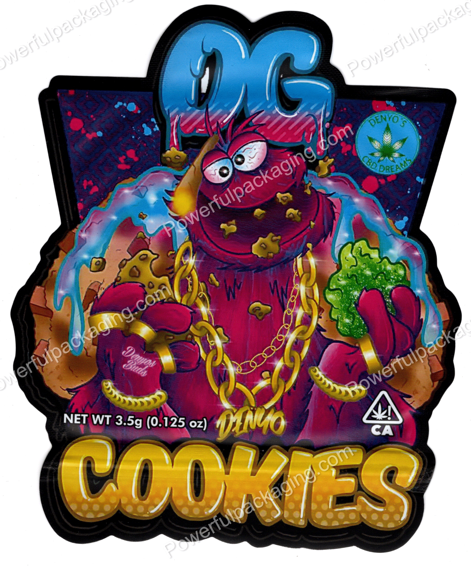 OG Cookies Monster Generic 3D Mylar Shaped Bag 3.5g Flower Packaging *Empty Bags* (CaSupply) #3D