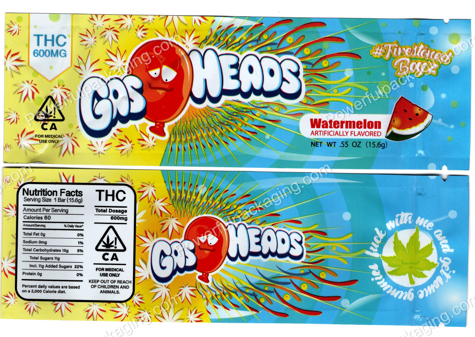 GasHeads : Watermelon Bar (2X6.25in) Bag *Empty Bags* (CaSupply) #E1