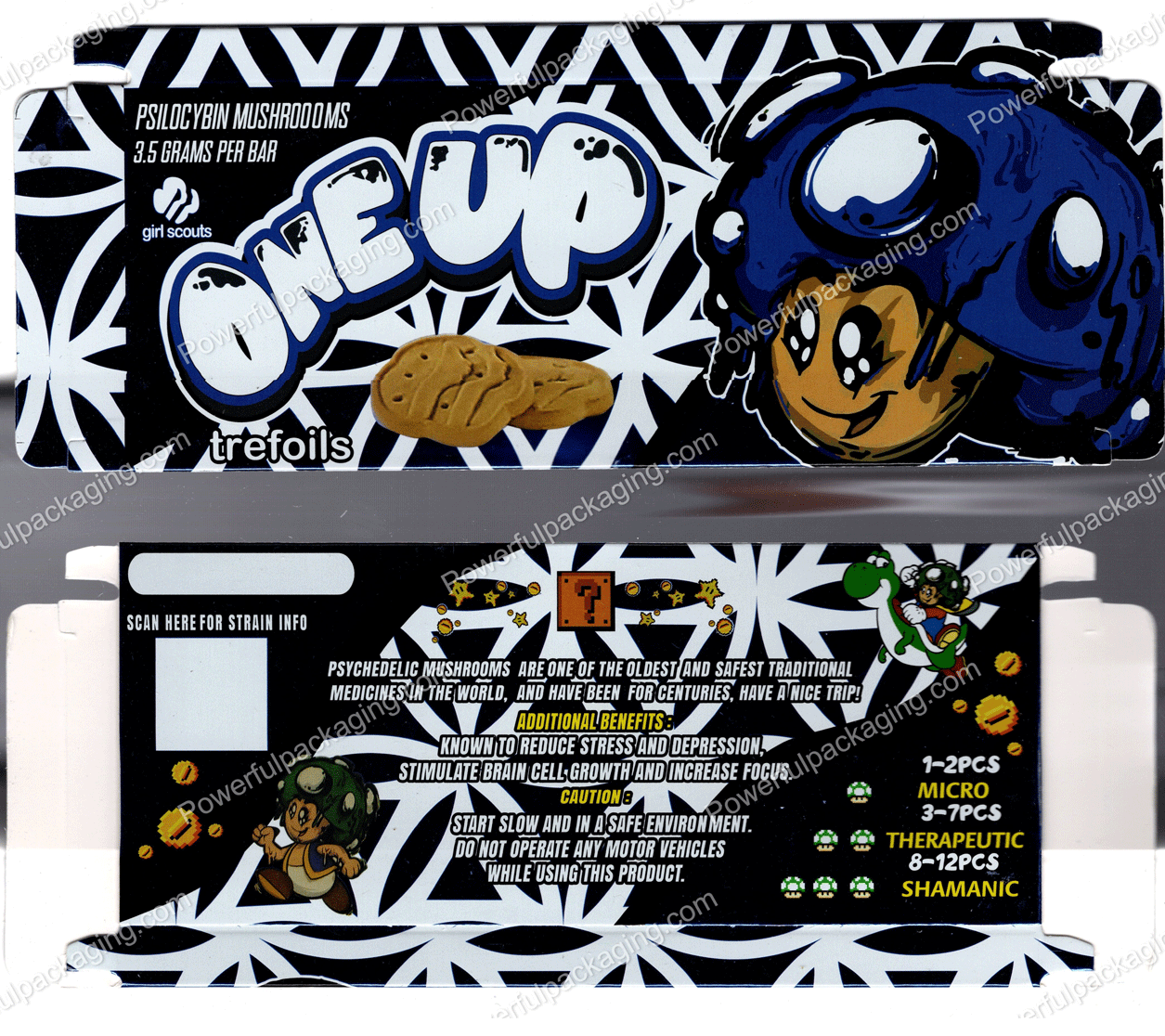 ONEUP Psilocybin Mushroom Bar : Girl Scouts (Trefoils) 3.5g (5/10 Pack Box Set) (2.5x5.5in) *Empty Box* (CaSupply) #X1