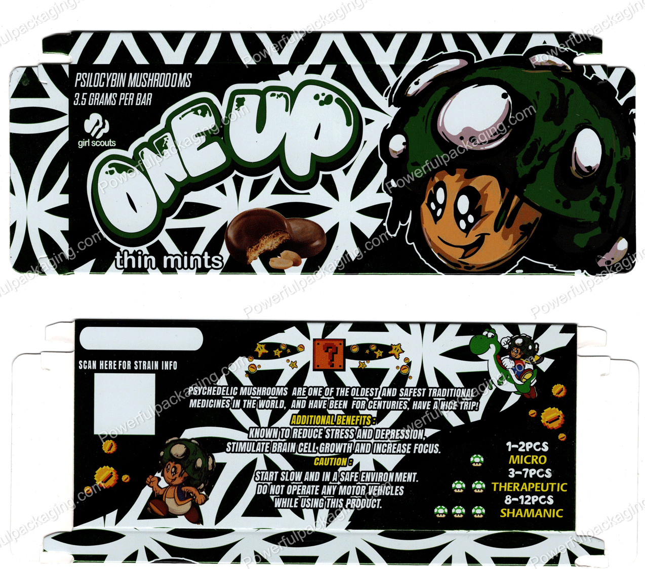 ONEUP Psilocybin Mushroom Bar : Girl Scouts (Thin Mints) 3.5g (10 Pack Box Set) (2.5x5.5in) *Empty Box* (CaSupply) #X1