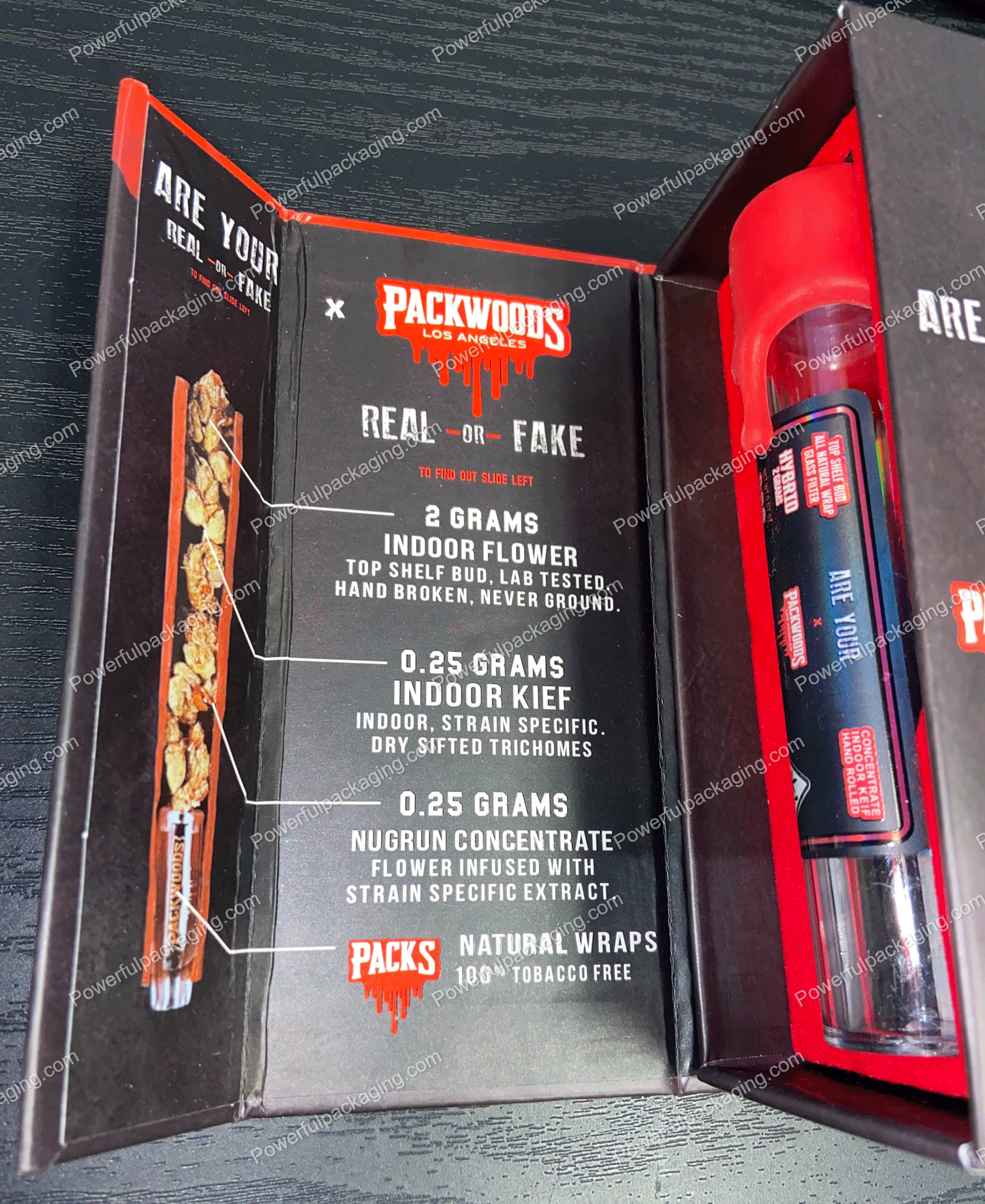 Packwoods Los Angeles : (Are Your Real or Fake) Hybrid, Glass Tube, Magnetic Box, Stickers, Wax and Tip/ Mouthpiece 'PREROLLED BLUNT' *Empty Pre-Rolls* (50/100 Pack Set) (CA-Supply)