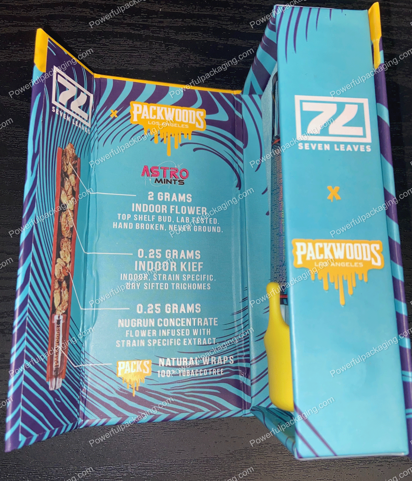 Packwoods Los Angeles x Seven Leaves : (Astro Mints) Hybrid, Glass Tube, Magnetic Box, Stickers, Wax and Tip/ Mouthpiece 'PREROLLED BLUNT' *Empty Pre-Rolls* (50/100 Pack Set) (CA-Supply)