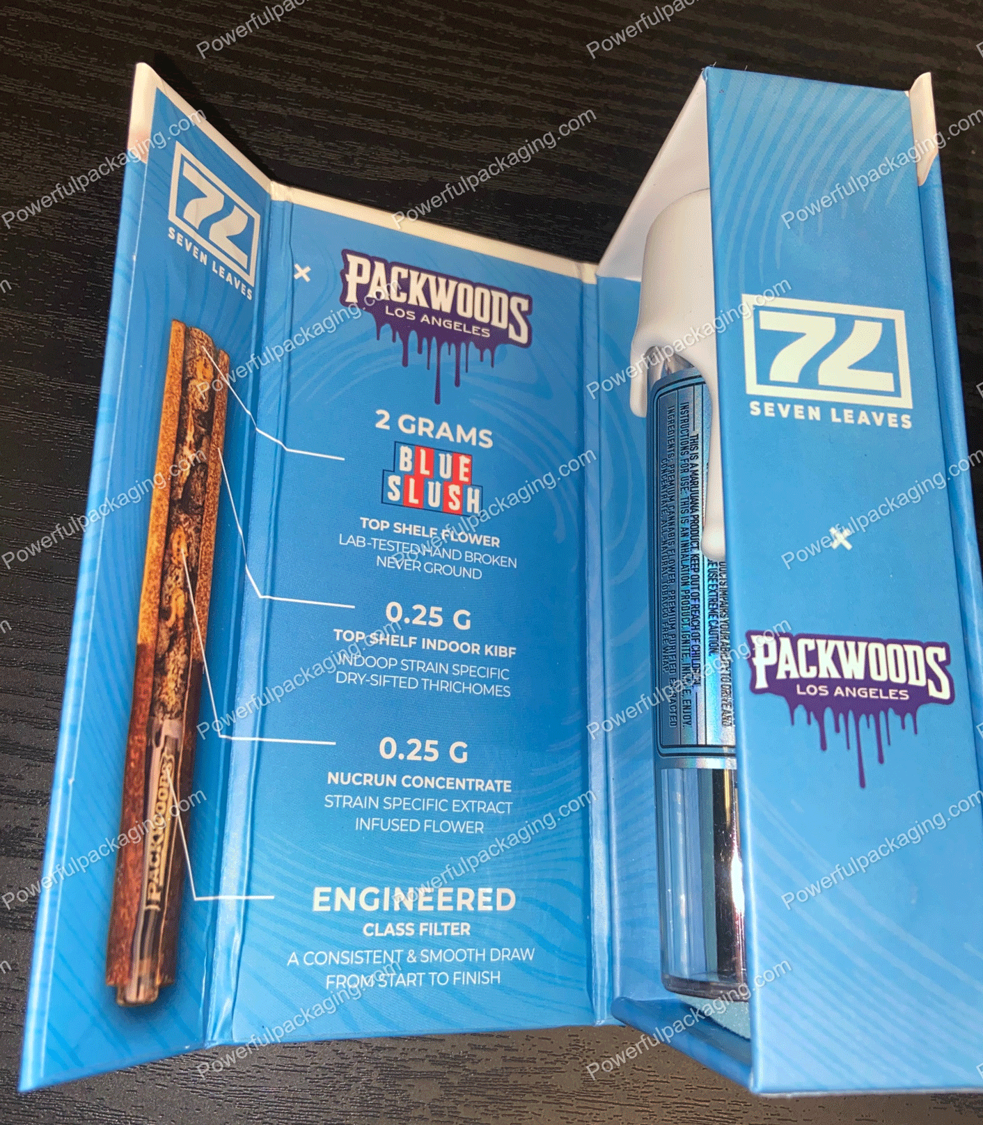 Packwoods Los Angeles x Seven Leaves : (Blue Slush) Glass Tube, Magnetic Box, Stickers, Wax and Tip/ Mouthpiece 'PREROLLED BLUNT' *Empty Pre-Rolls* (50/100 Pack Set) (CA-Supply)