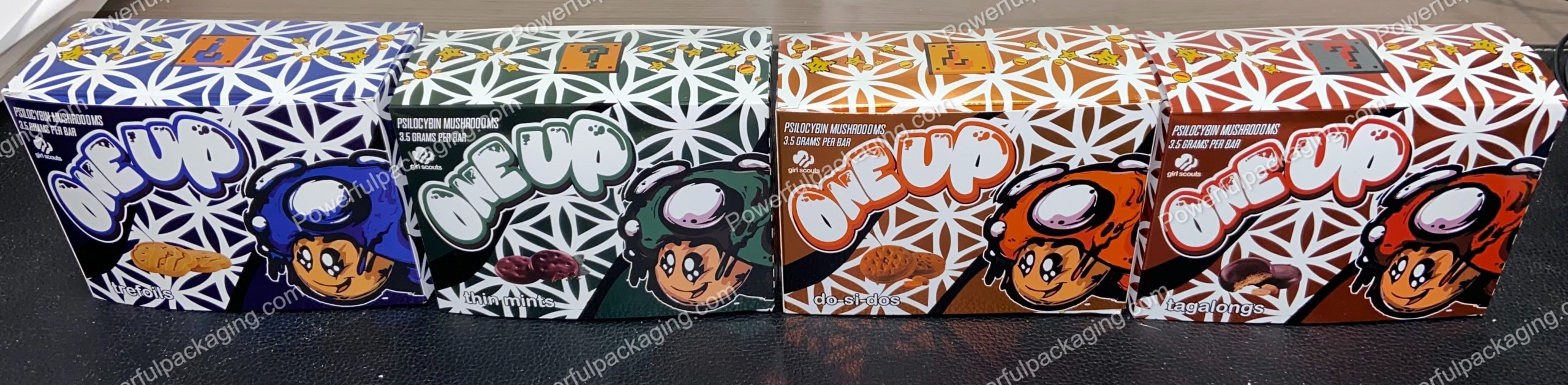 ONEUP Psilocybin Mushroom Bar : Girl Scouts (tagalongs) 3.5g (10 Pack Box Set) (2.5x5.5in) *Empty Box* (CaSupply) #X1
