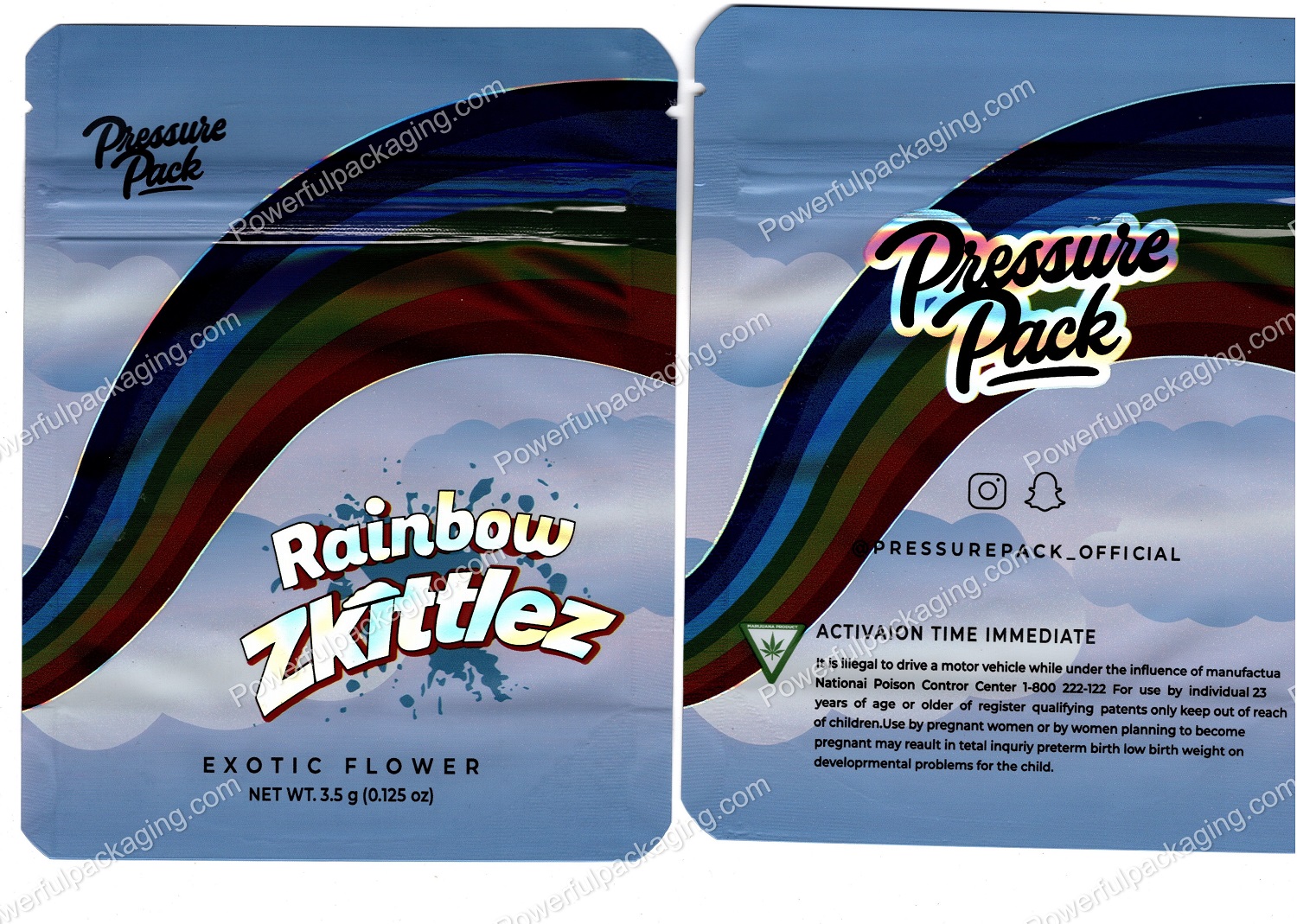 Pressure Pack : Rainbow Zkittlez Small (5x4in) Packaging 3.5 Mylar Bag *Empty Bags* (CaSupply) #S1