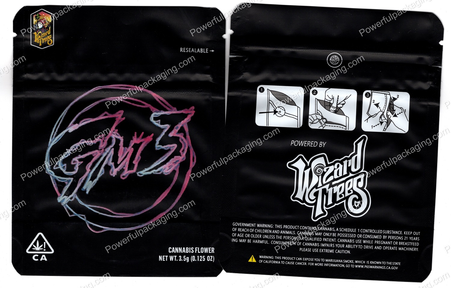 Wizard Trees : GM3 (4.75x3.75in) Packaging 3.5 Mylar Bag *Empty Bags* (BackBin)