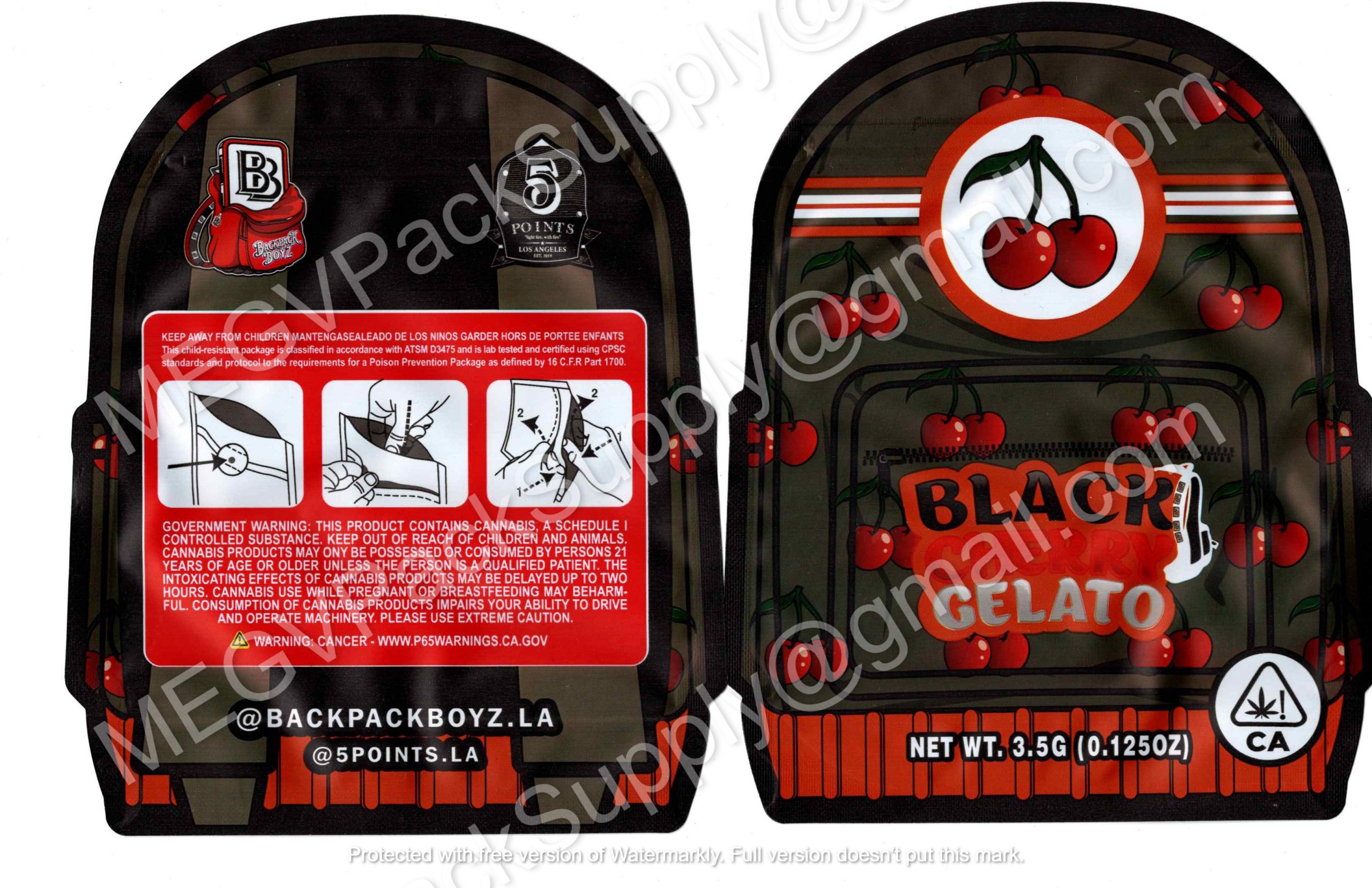 Backpack Boyz Black Cherry Gelato 3D Mylar Flower 3.5 Bag *Empty Bags* (CaSupply) #3D