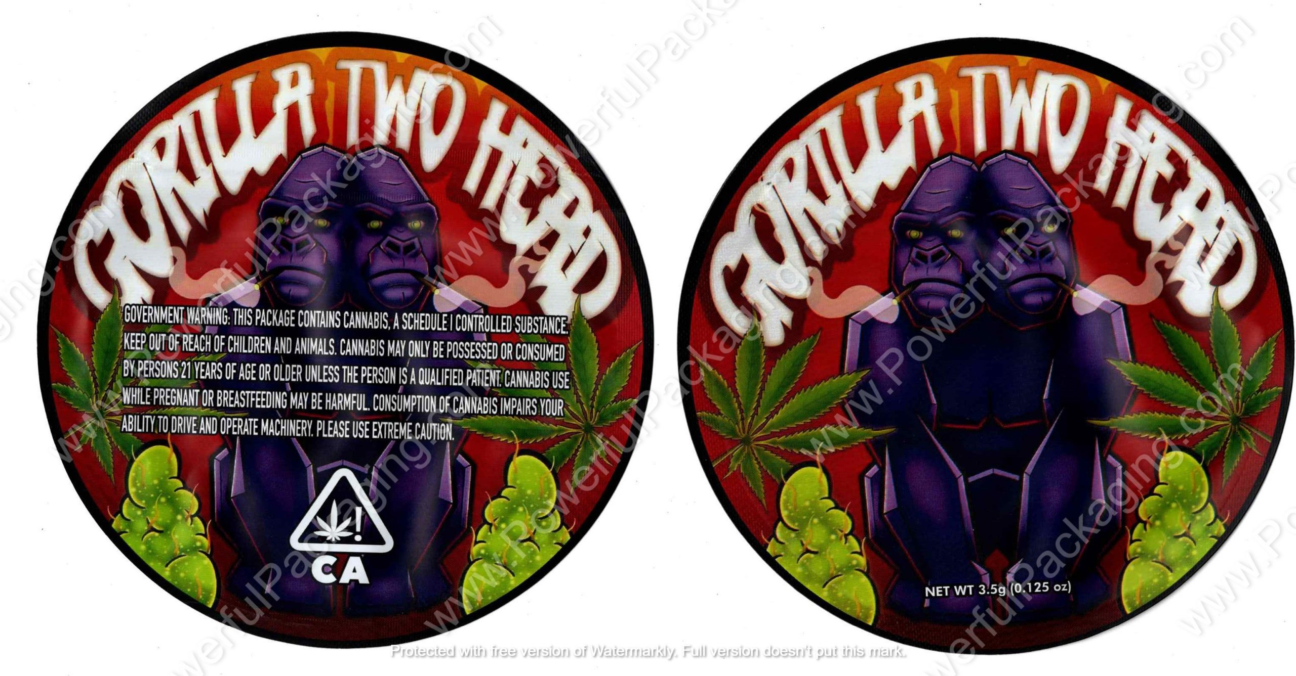 Gorilla Two Head Generic 3D Mylar Shaped Bag 3.5g Flower Packaging *Empty Bags* (CaSupply) #3D