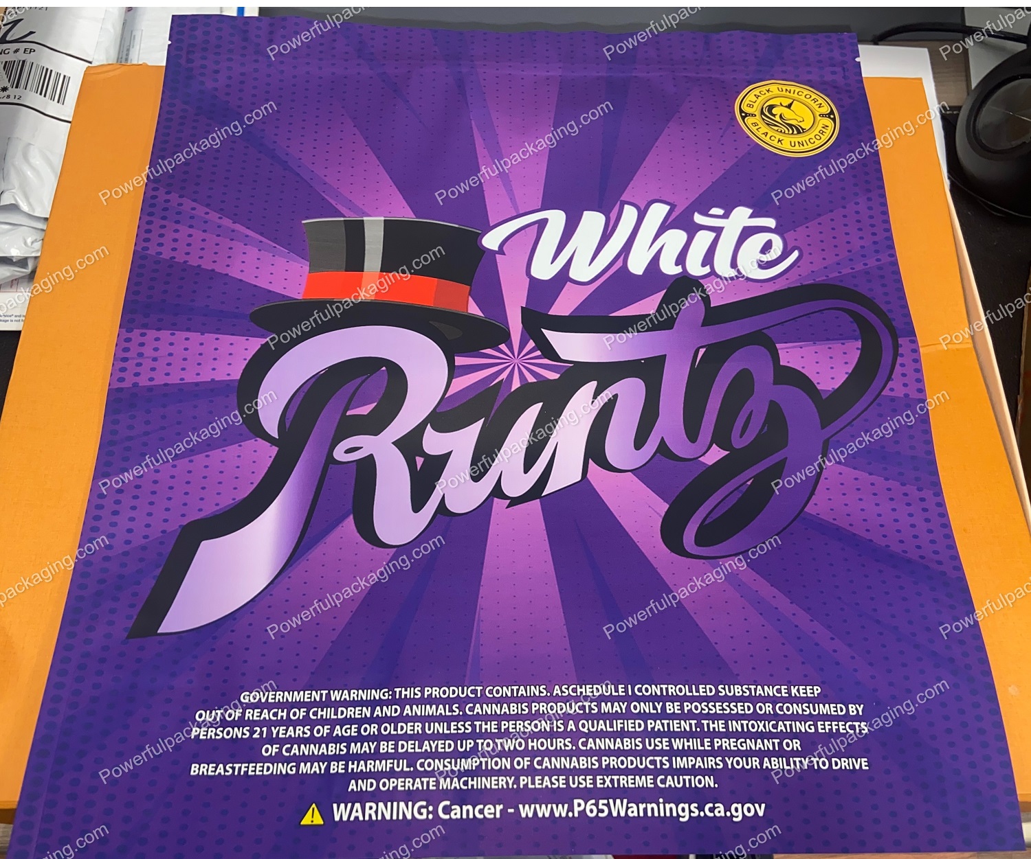 Pound Bags BLACK UNICORN : (White Runtz) Mylar Bag *Empty Bag* (CaSupply)