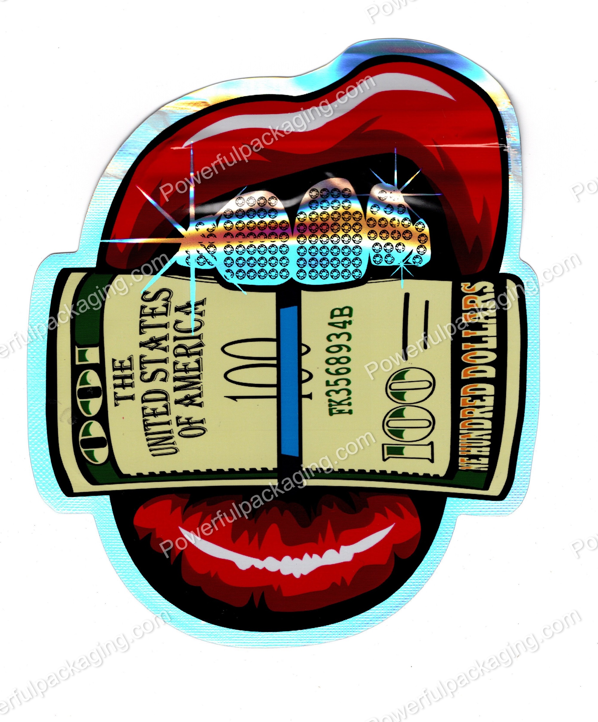 3D Holographic Money-Bite Shaped Mylar Bag 3.5g Packaging *Empty Bags*