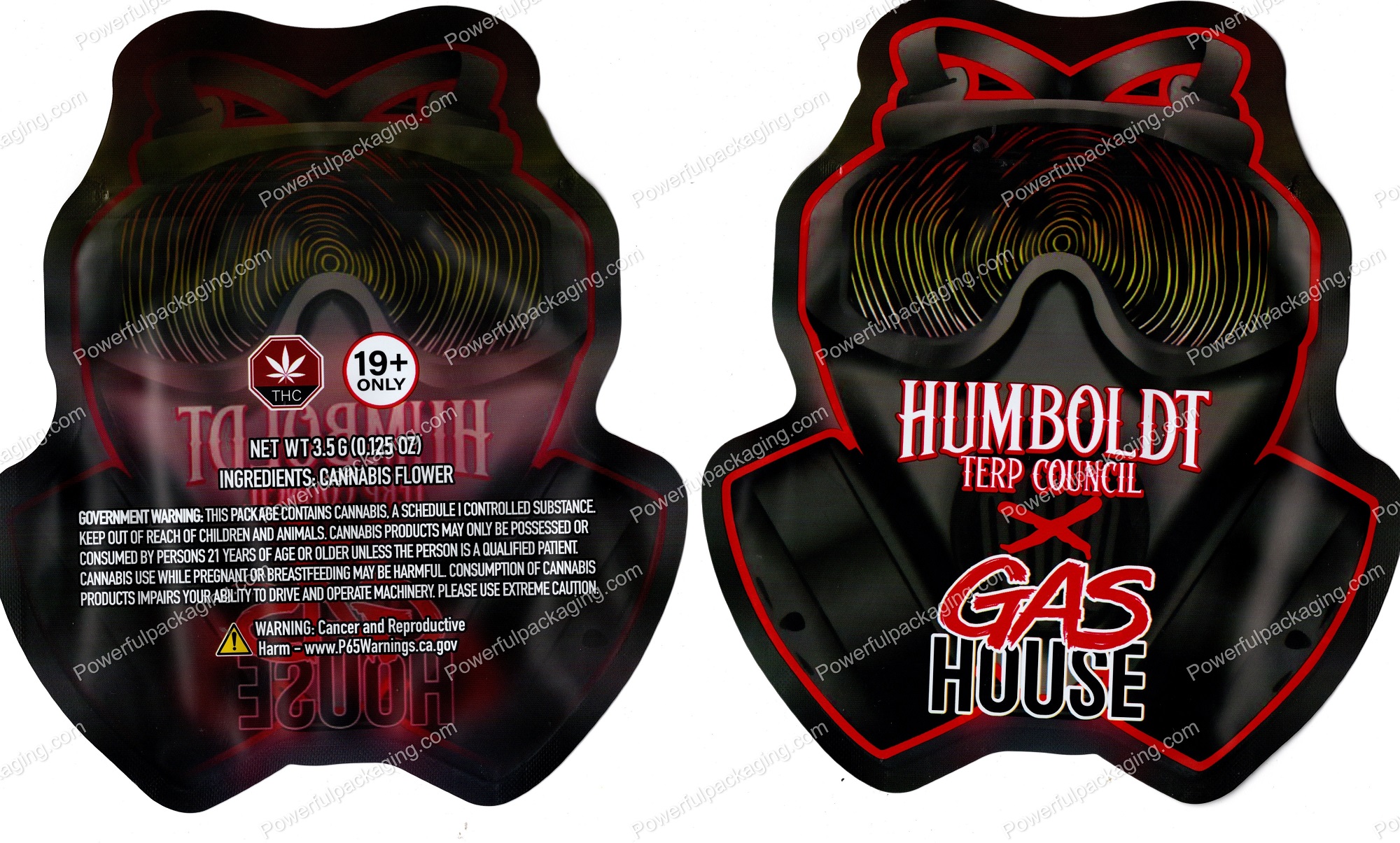 GAS HOUSE : Humboldt Terp Council 3D Mylar Shaped Bag 3.5g Flower Packaging *Empty Bags*