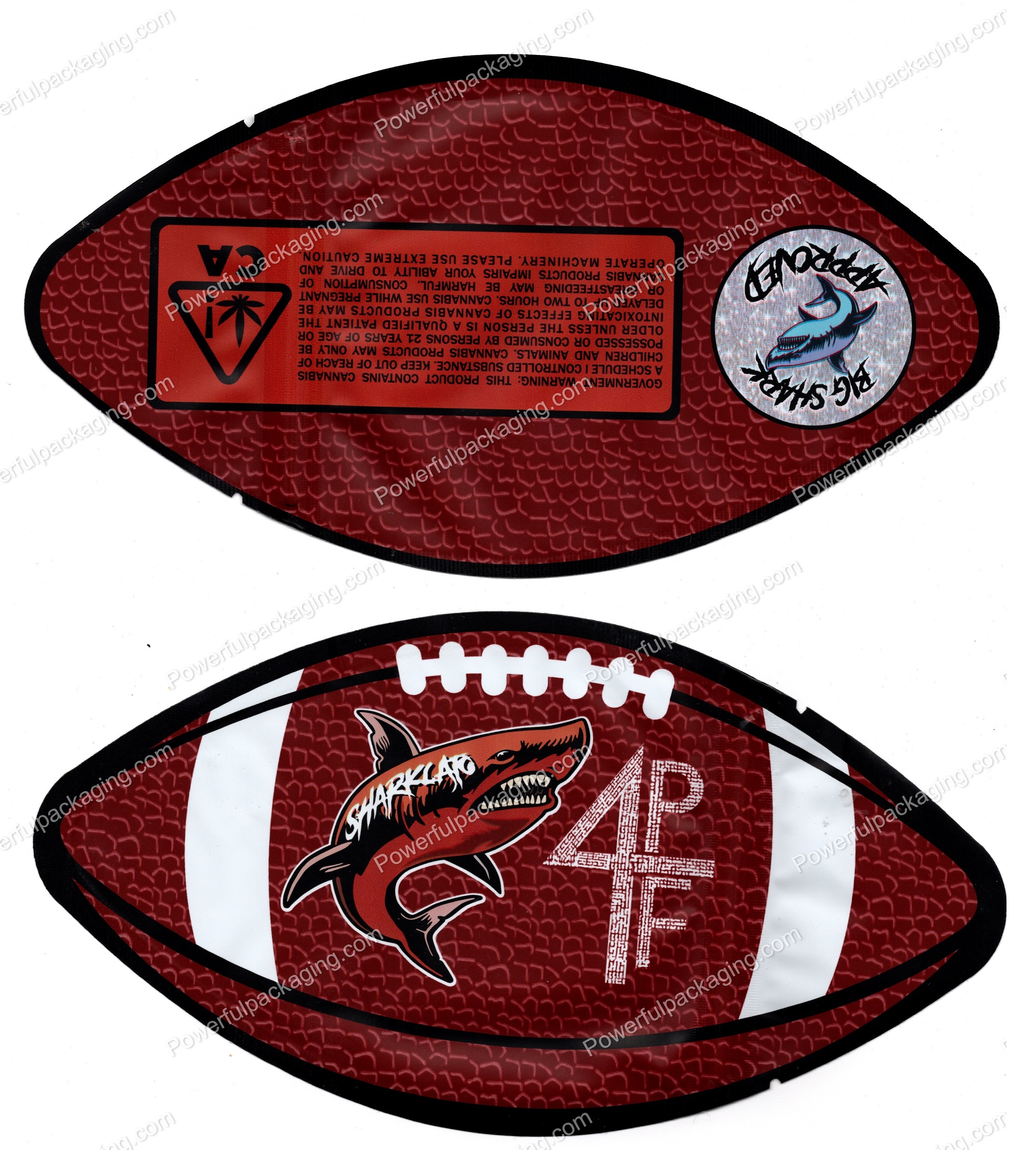 Sharklato Football 3D Mylar Shaped Bag 3.5g Flower Packaging *Empty Bags*