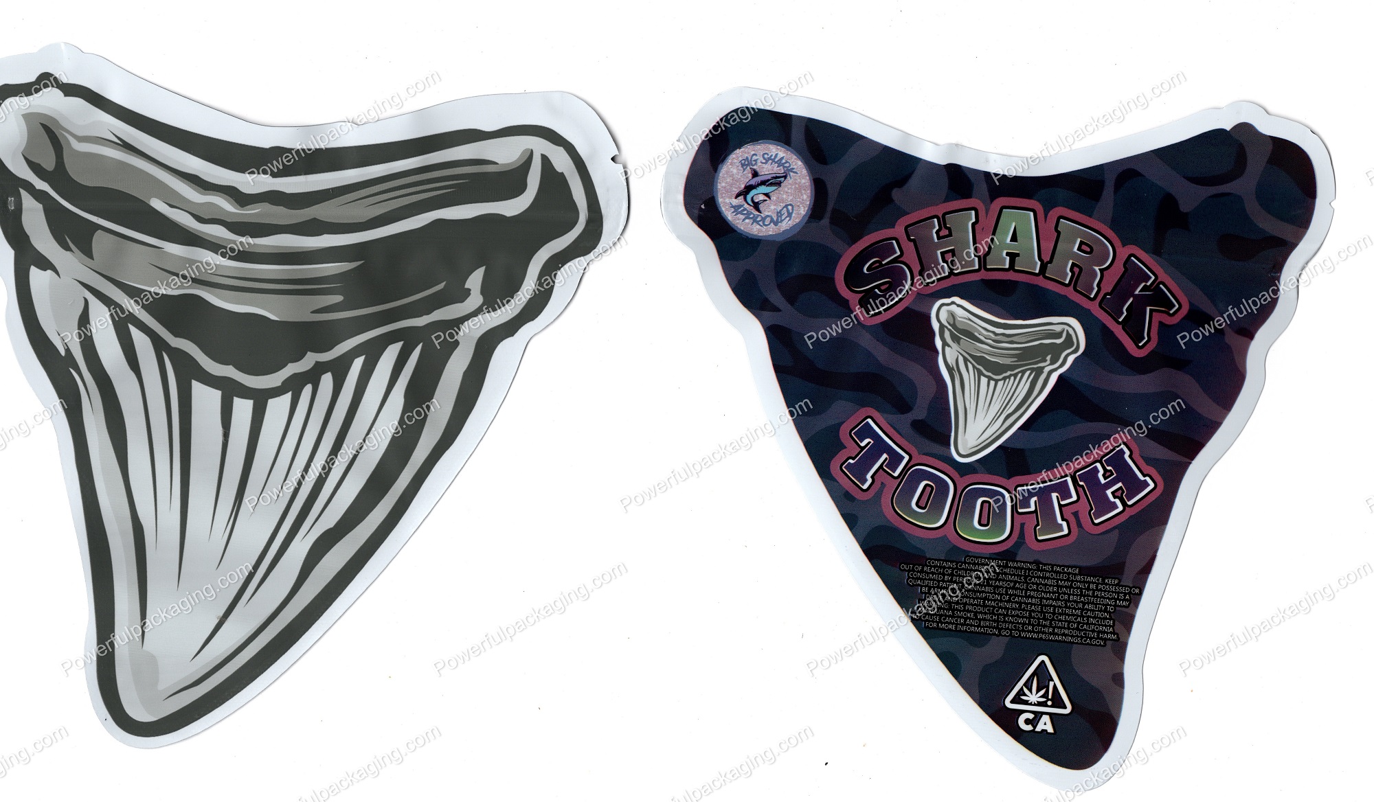 Shark Tooth 3D Mylar Shaped Bag 3.5g Flower Packaging *Empty Bags*