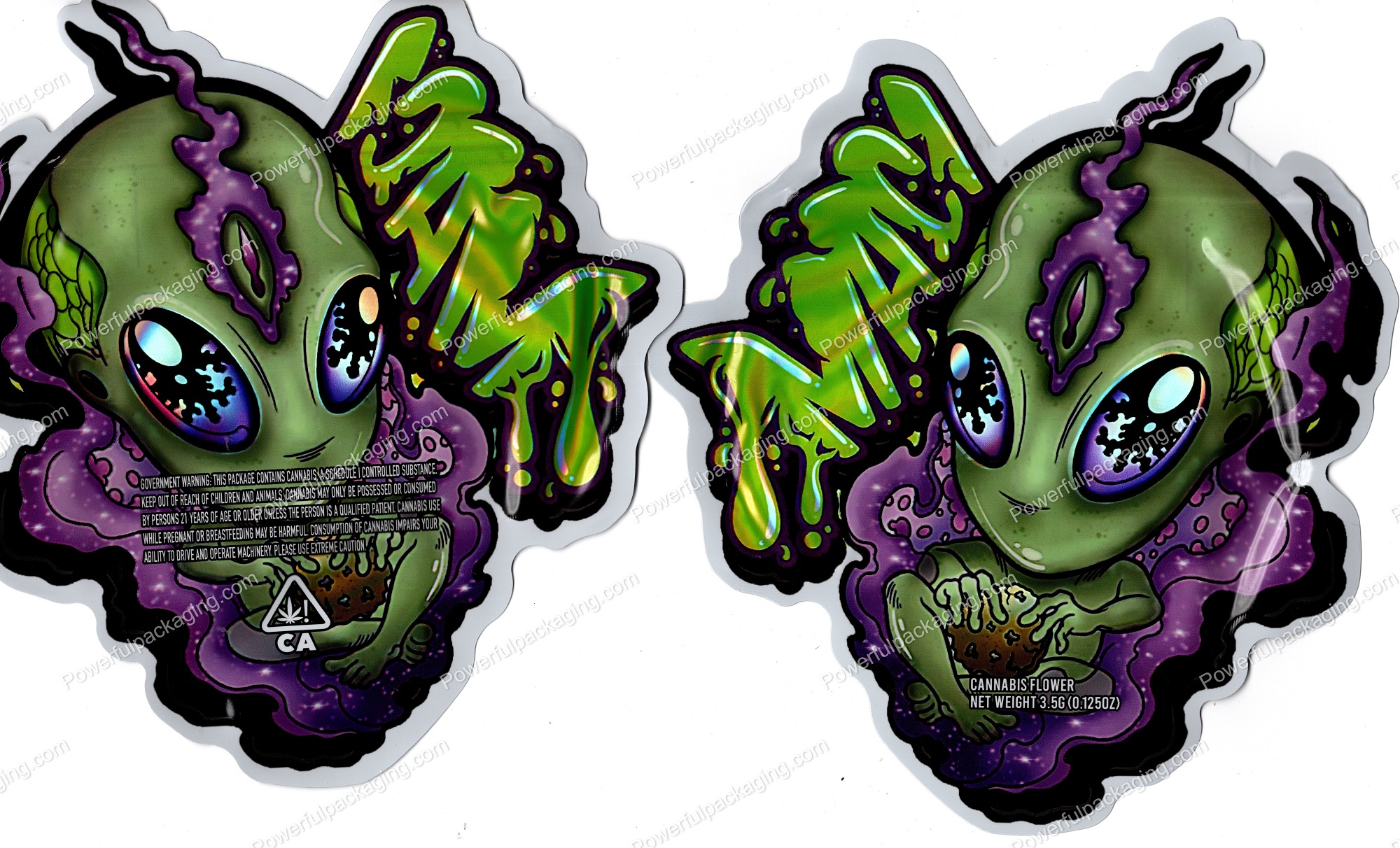 MAC1 Alien 3D Mylar Shaped Bag 3.5g Flower Packaging *Empty Bags*