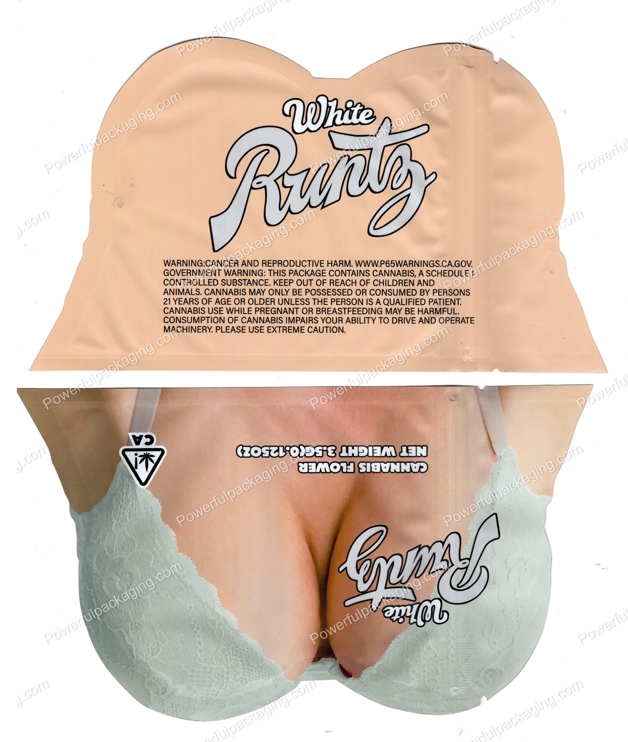 White Runtz : Cleavage 3D Mylar Shaped Bag 3.5g Flower Packaging *Empty Bags*