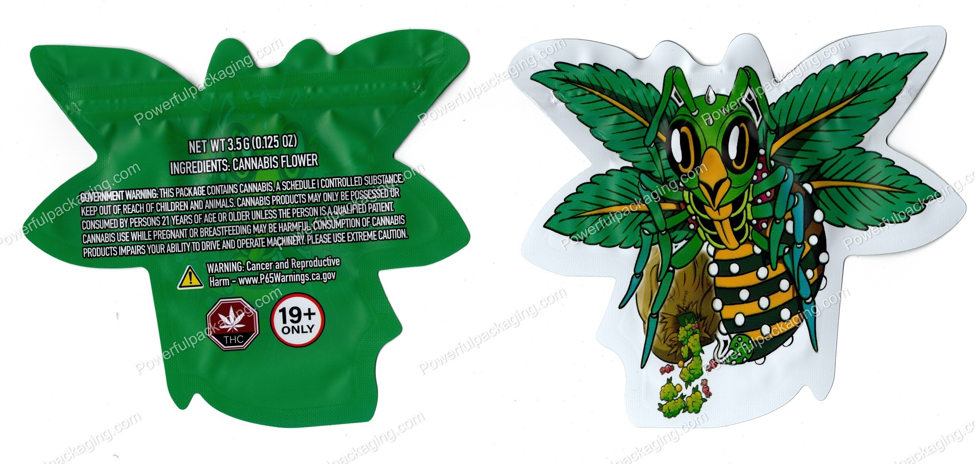 Weed Wasps 3D Mylar Shaped Bag 3.5g Flower Packaging *Empty Bags*