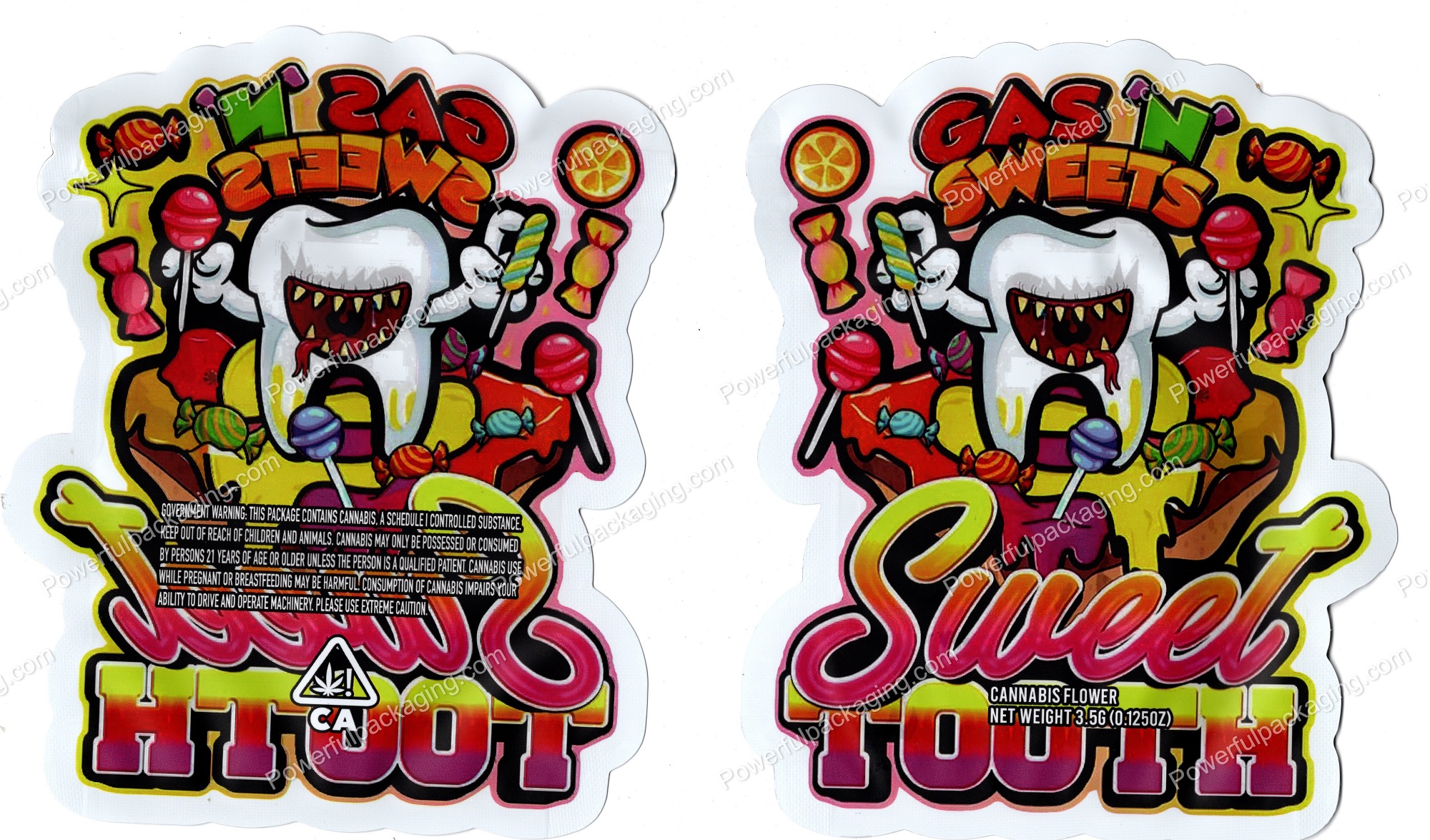 Gas N Sweets Sweet Tooth 3D Mylar Shaped Bag 3.5g Flower Packaging *Empty Bags*