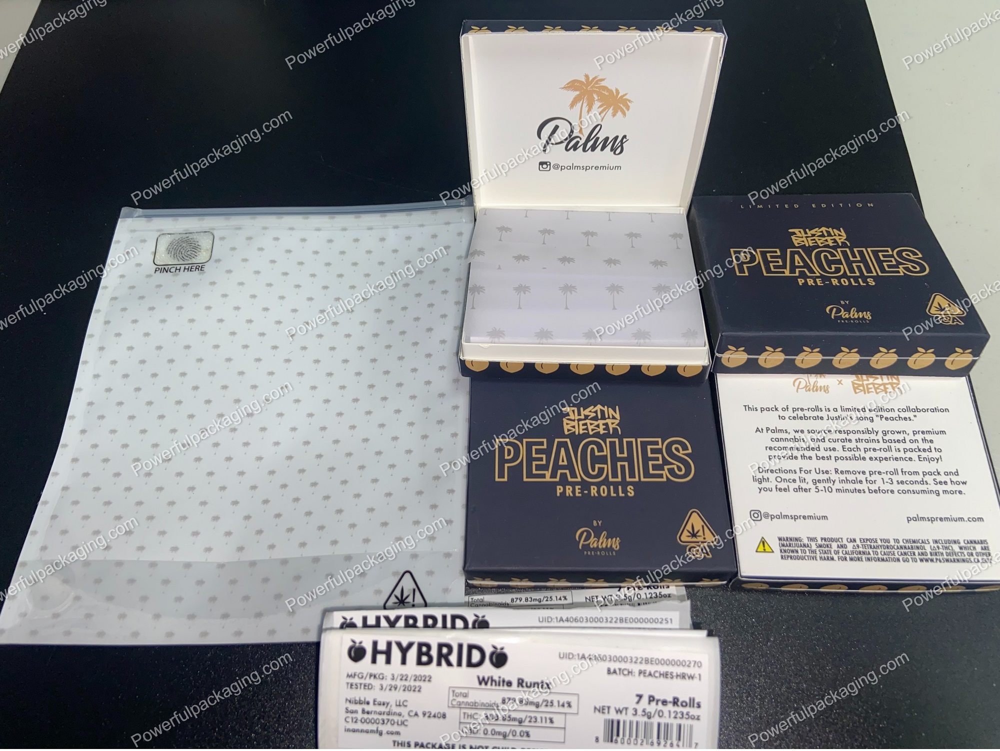 Justin Bieber Peaches Pre-Rolls by Palms (Packaging & Stickers & Bag) *Empty Pre-Rolls* (7-Pre-Rolls) (CA-Supply)