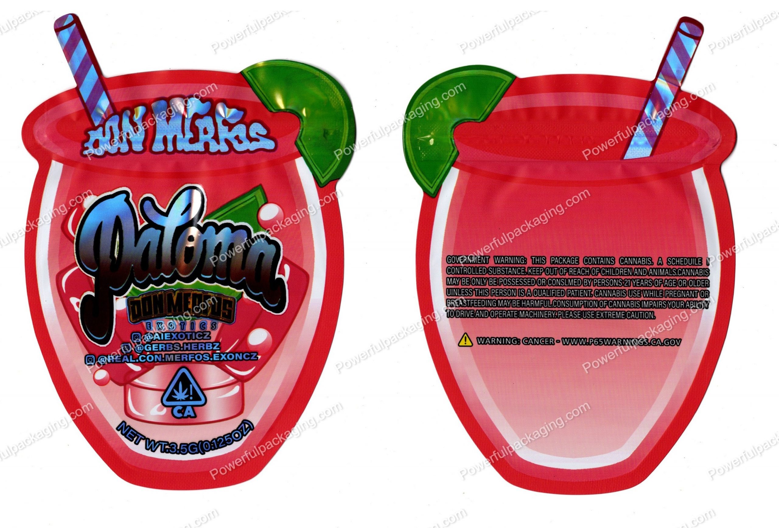 Don Merfos Exotics : Paloma 3D Mylar Shaped Bag 3.5g Flower Packaging *Empty Bags* (CAsupply)