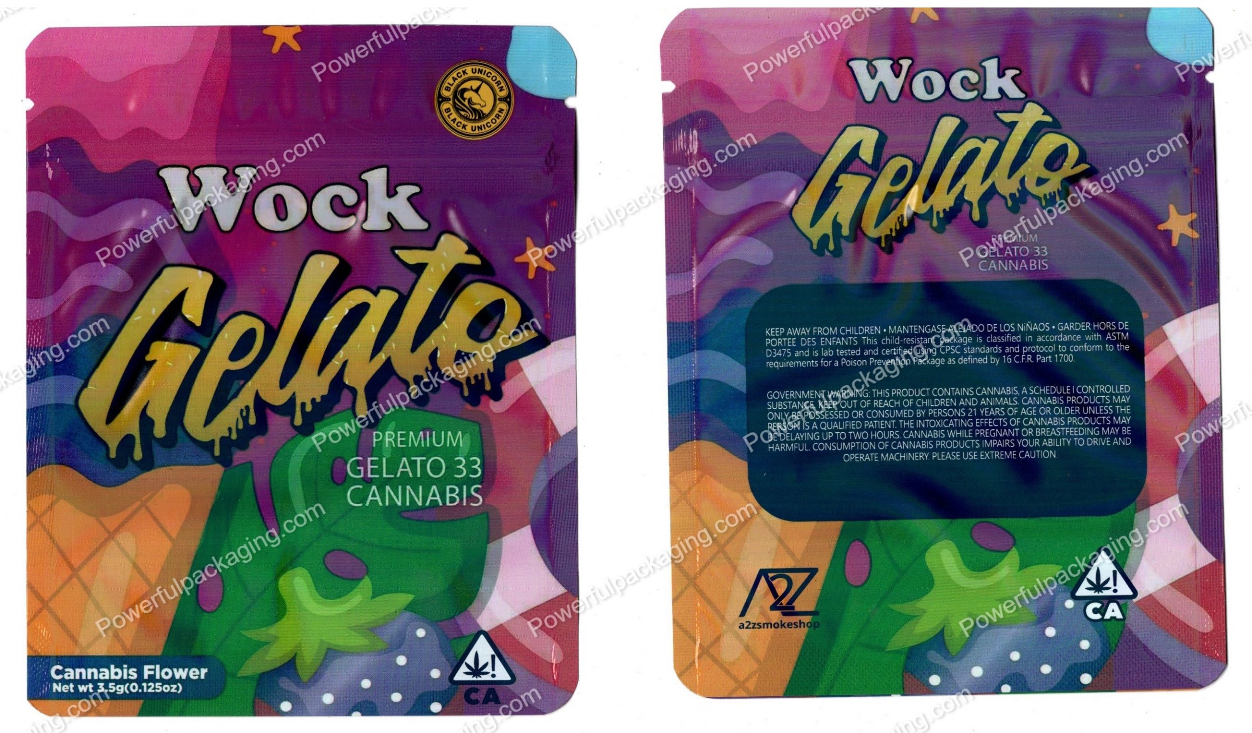 Black Unicorn : Wock Gelato Mylar 3.5 Packaging Bag *Empty Bags* (CaSupply)