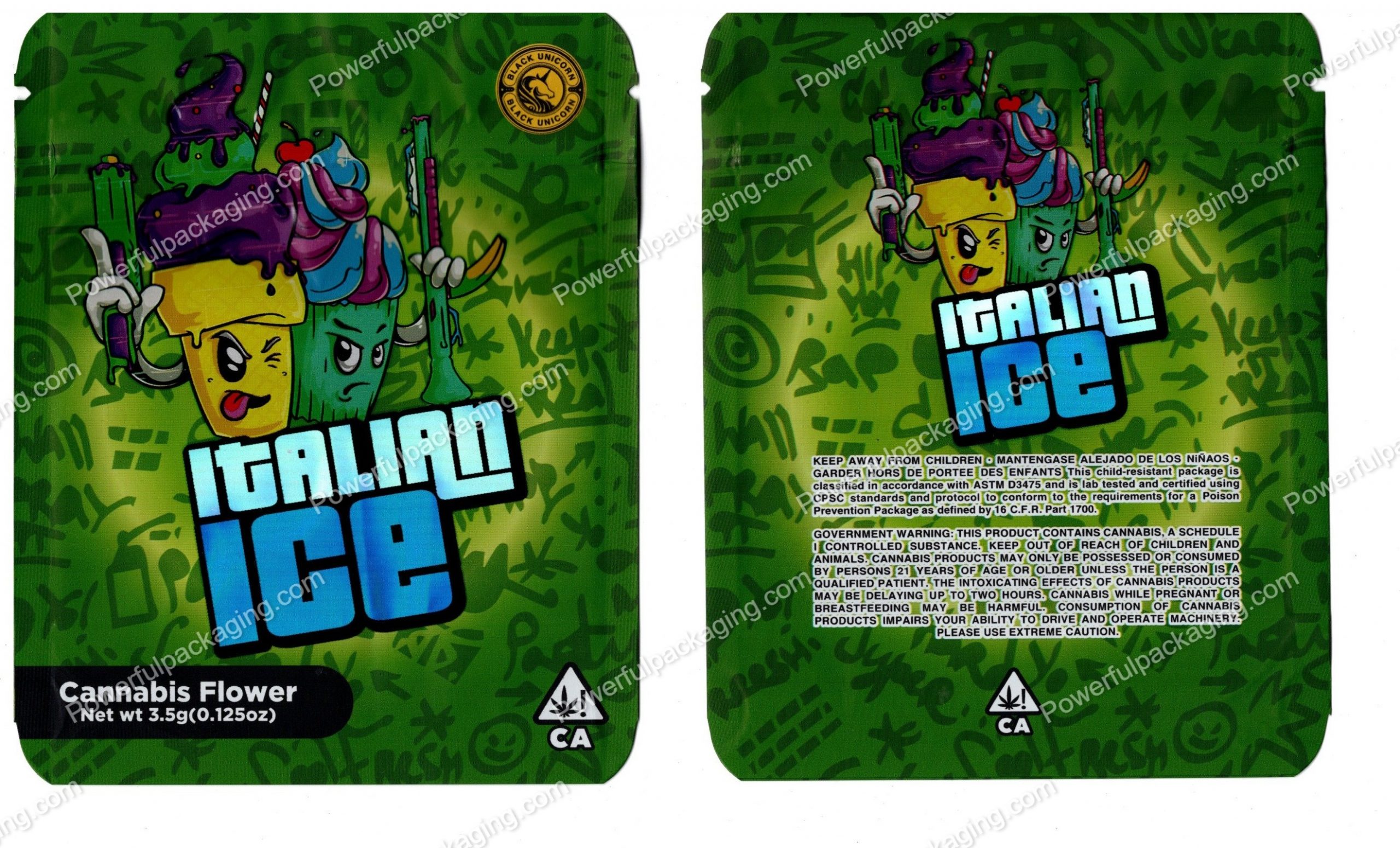 Black Unicorn : Italian Ice Mylar 3.5 Packaging Bag *Empty Bags* (CaSupply)