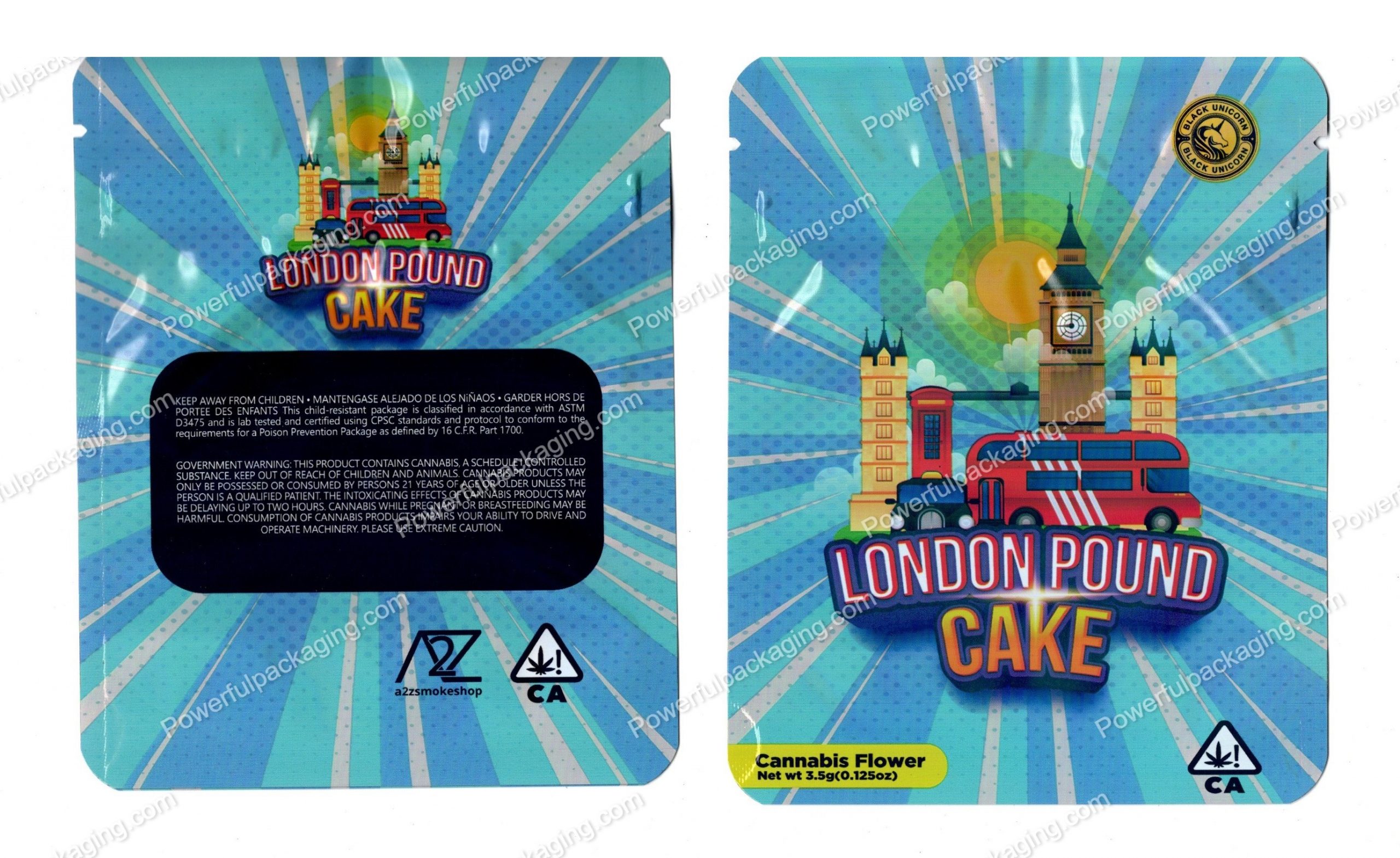 Black Unicorn : London Pound Cake Mylar 3.5 Packaging Bag *Empty Bags* (CaSupply)