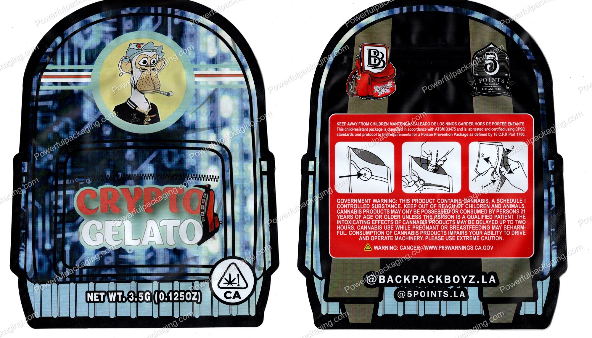 BackPack Boyz : Crypto Gelato 3D Mylar Backpack Shaped Bag 3.5g Flower Packaging *Empty Bags* (CAsupply)
