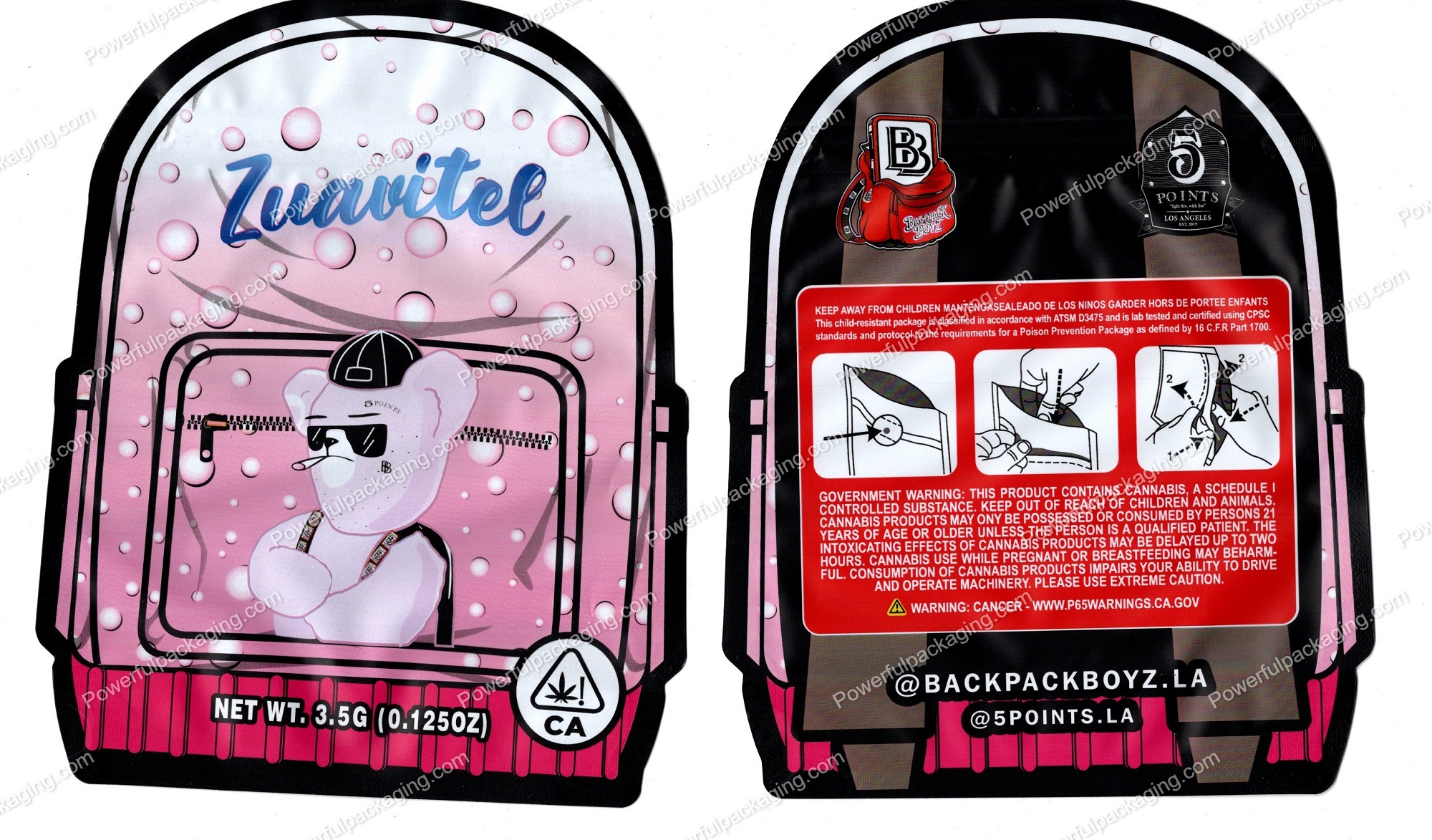 BackPack Boyz : Zuavitel 3D Mylar Backpack Shaped Bag 3.5g Flower Packaging *Empty Bags* (CAsupply)