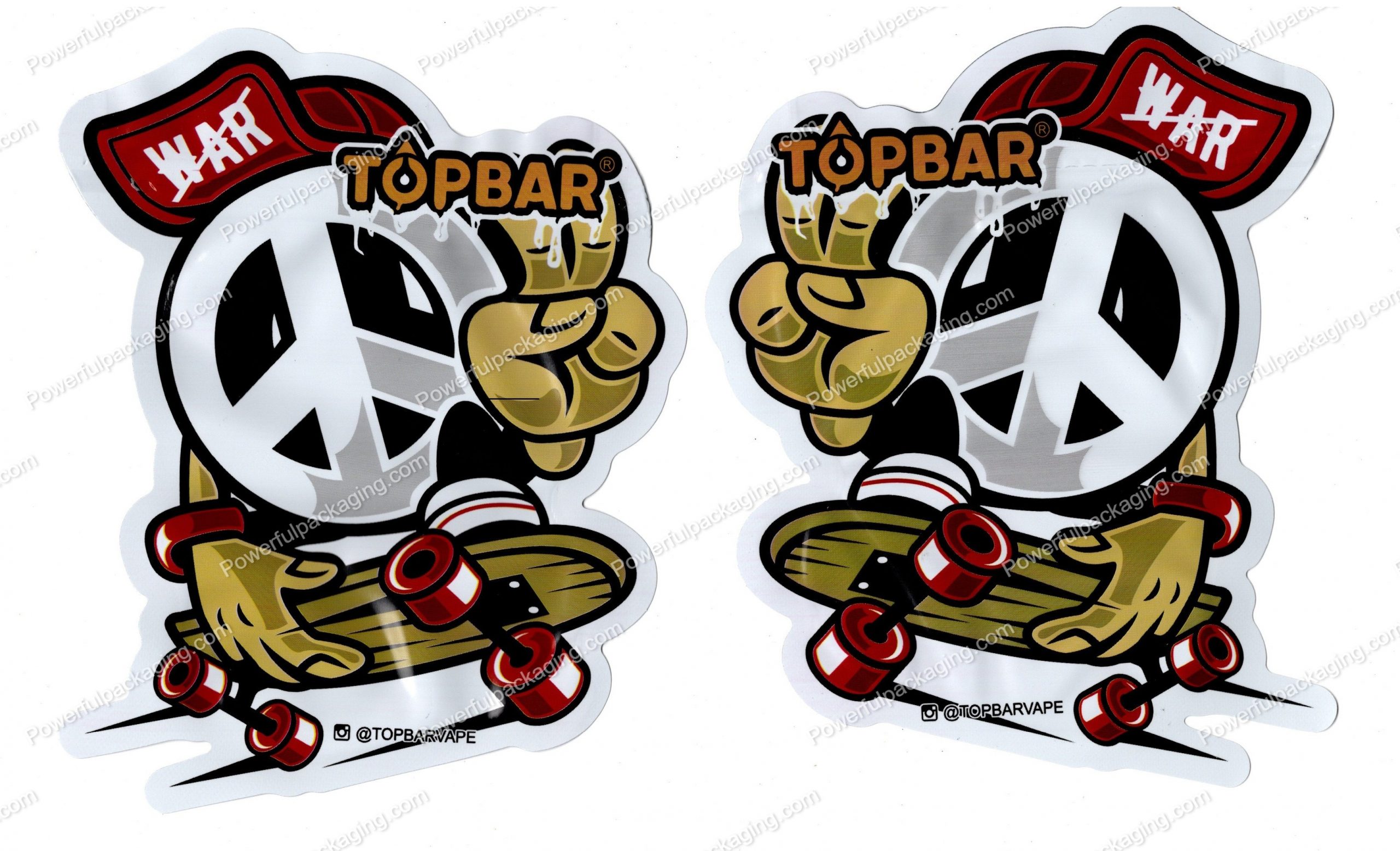 TOPBAR : Peace Skater 3D Mylar Shaped Bag 3.5g Flower Packaging *Empty Bags* (CAsupply)