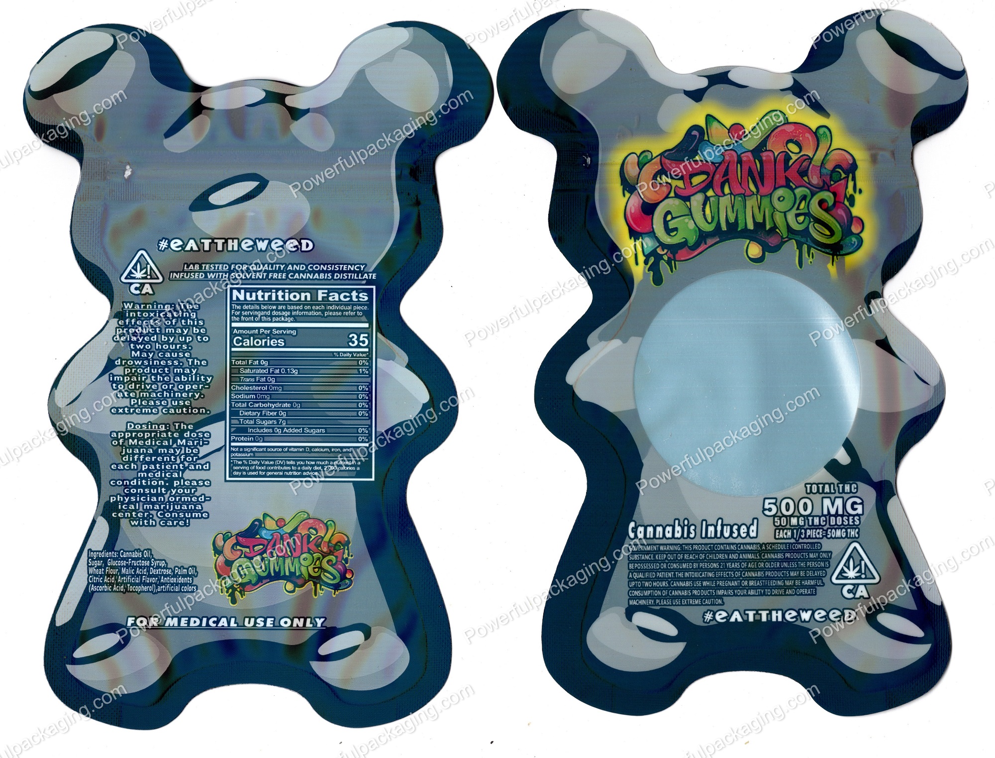 Dank Gummies Gray 3D Bear 500mg Mylar Shaped Edible Packaging *Empty Bags*