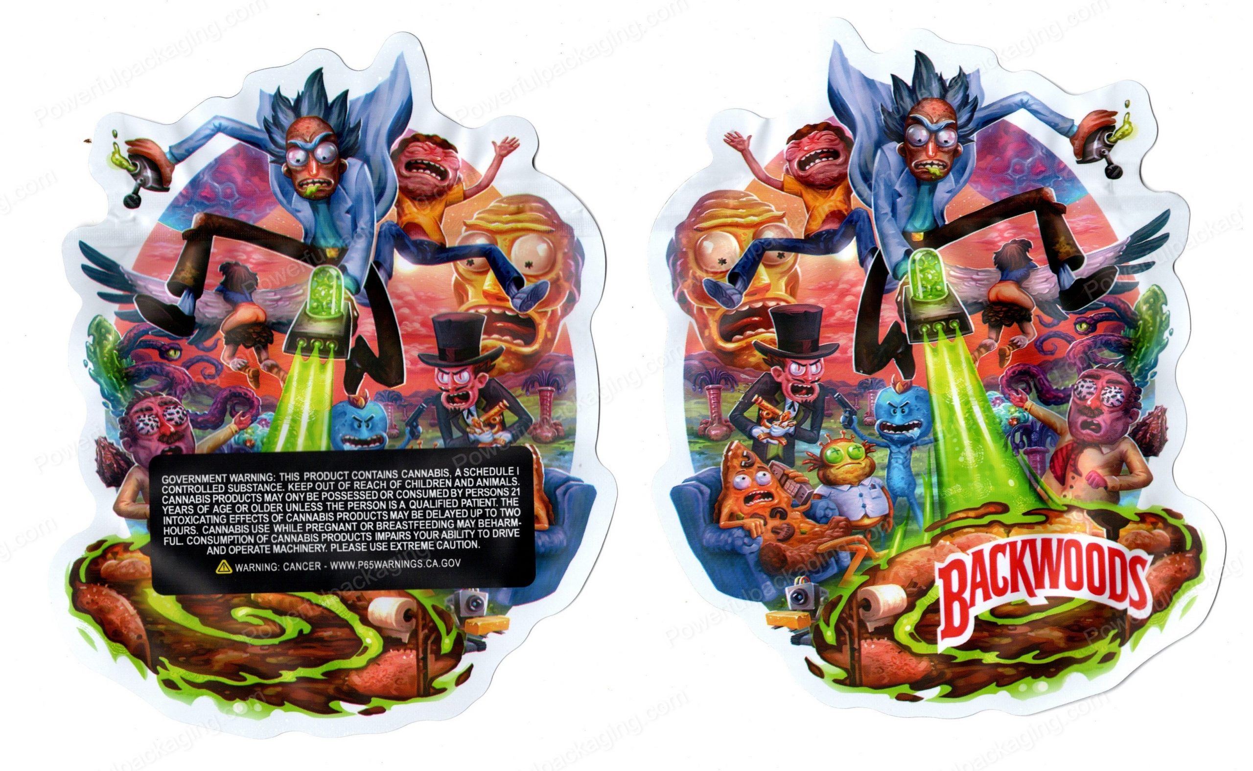 BACKWOODS Rick and Morty (Realism) 3D Mylar Shaped Bag 3.5g Flower Packaging *Empty Bags* (CaSupply)