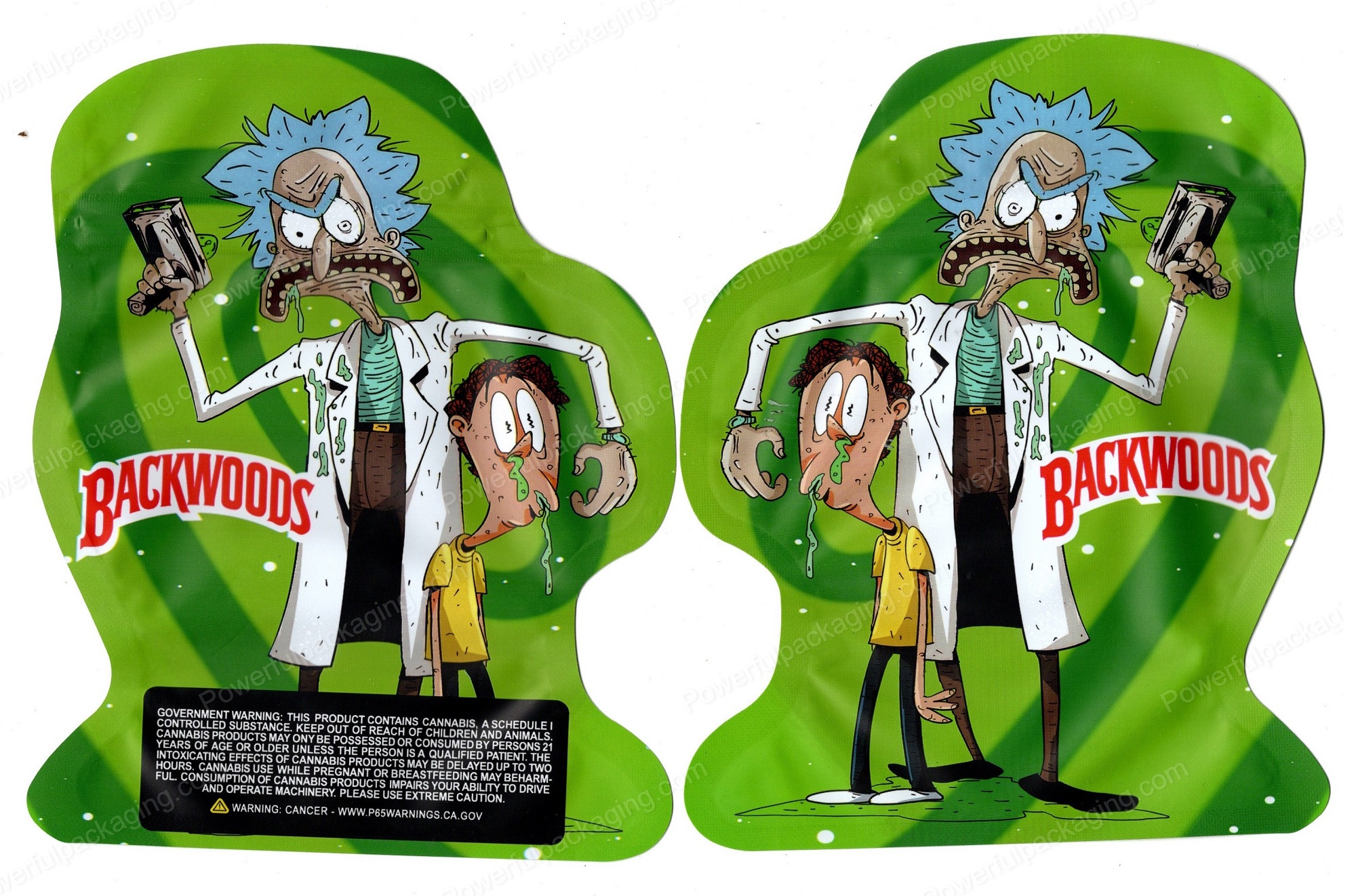BACKWOODS Rick and Morty (Gwoopy) 3D Mylar Shaped Bag 3.5g Flower Packaging *Empty Bags* (CaSupply)