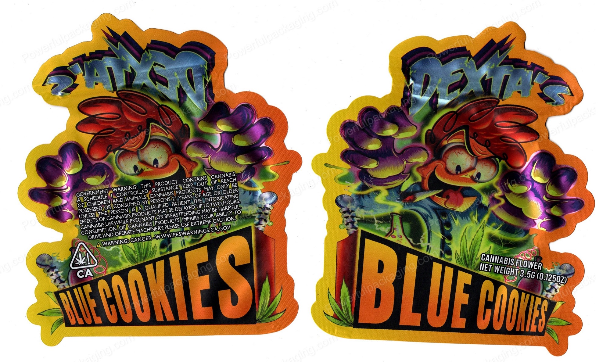 Dexta's Blue Cookies Generic 3D Mylar Shaped Bag 3.5g Flower Packaging *Empty Bags*