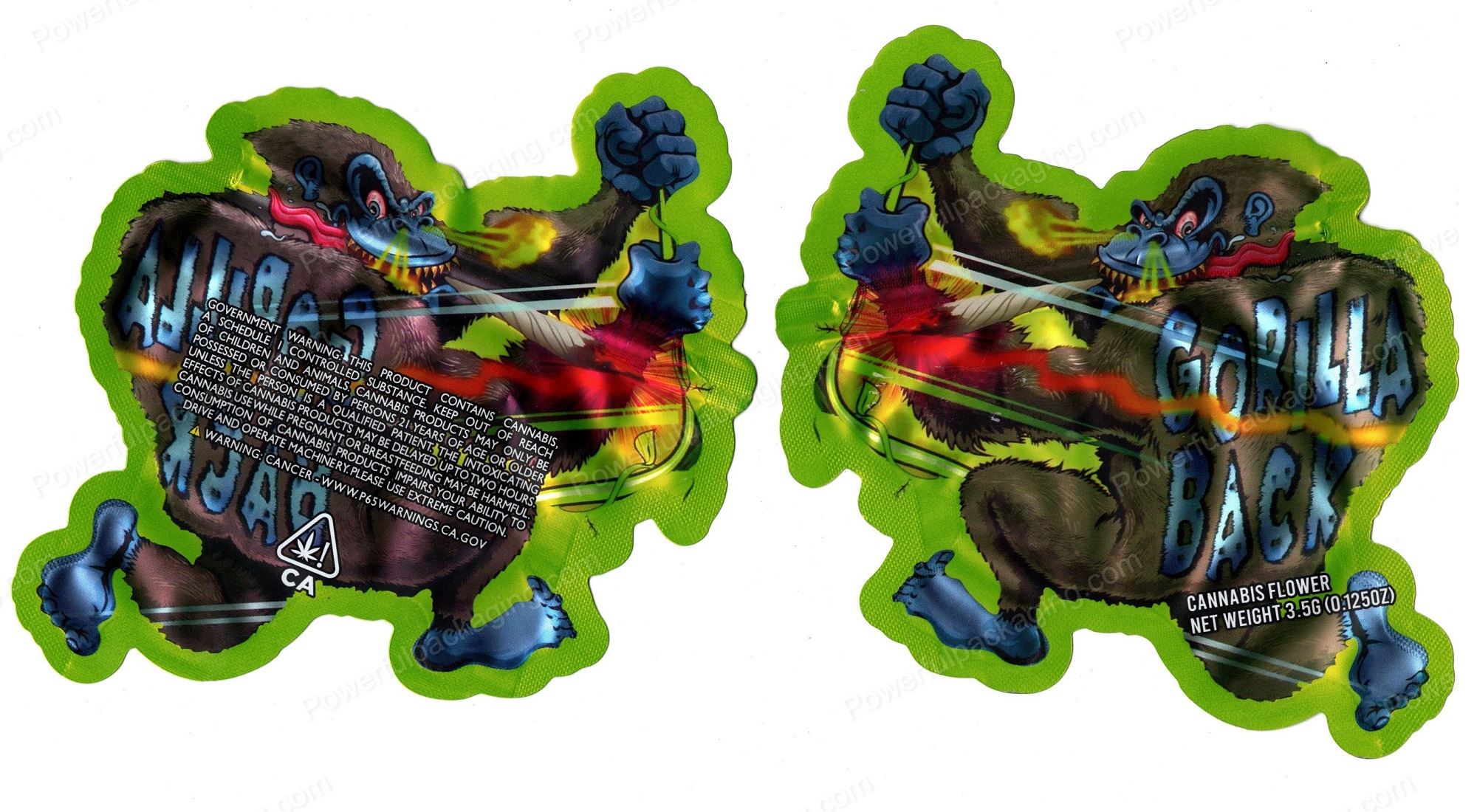 Gorilla Back Generic 3D Mylar Shaped Bag 3.5g Flower Packaging *Empty Bags*