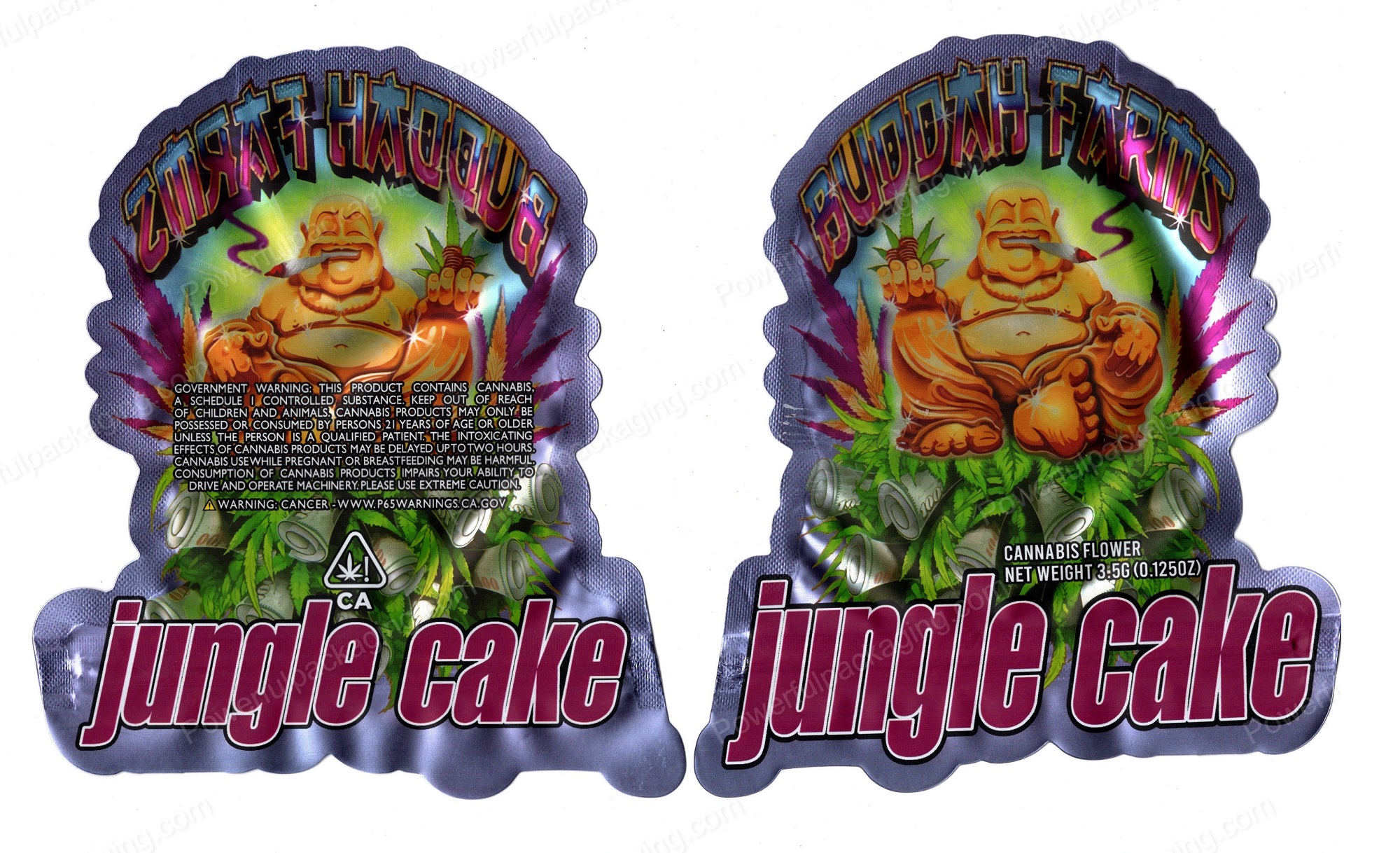 Buddah Farms Jungle Cake 3D Mylar Shaped Bag 3.5g Flower Packaging *Empty Bags*
