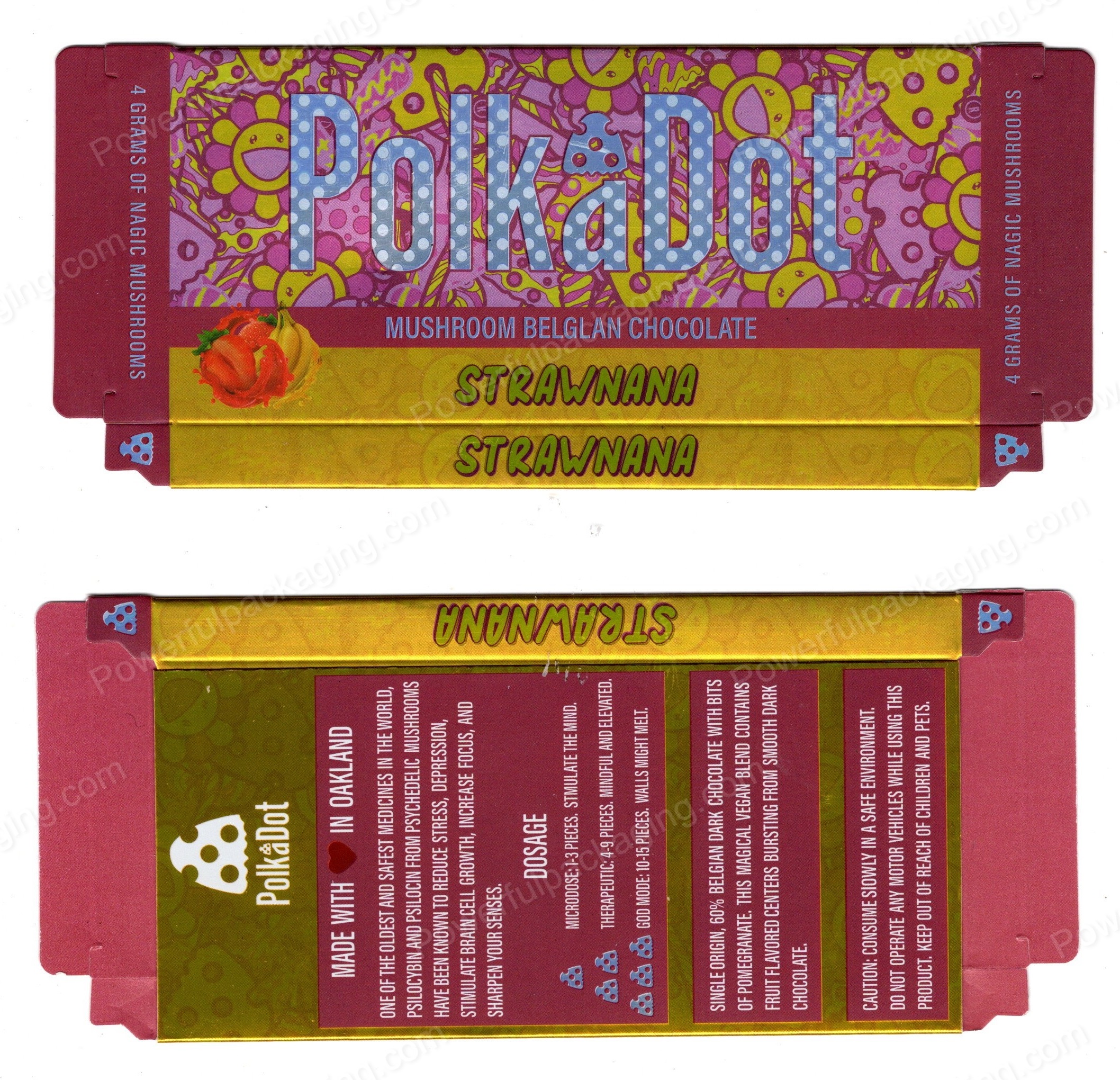 PolkaDot Magic Mushroom Belgain Chocolate : Strawnana 4g 10-Pack with Display Case (5x2.5in) *Empty Box* (CaSupply)