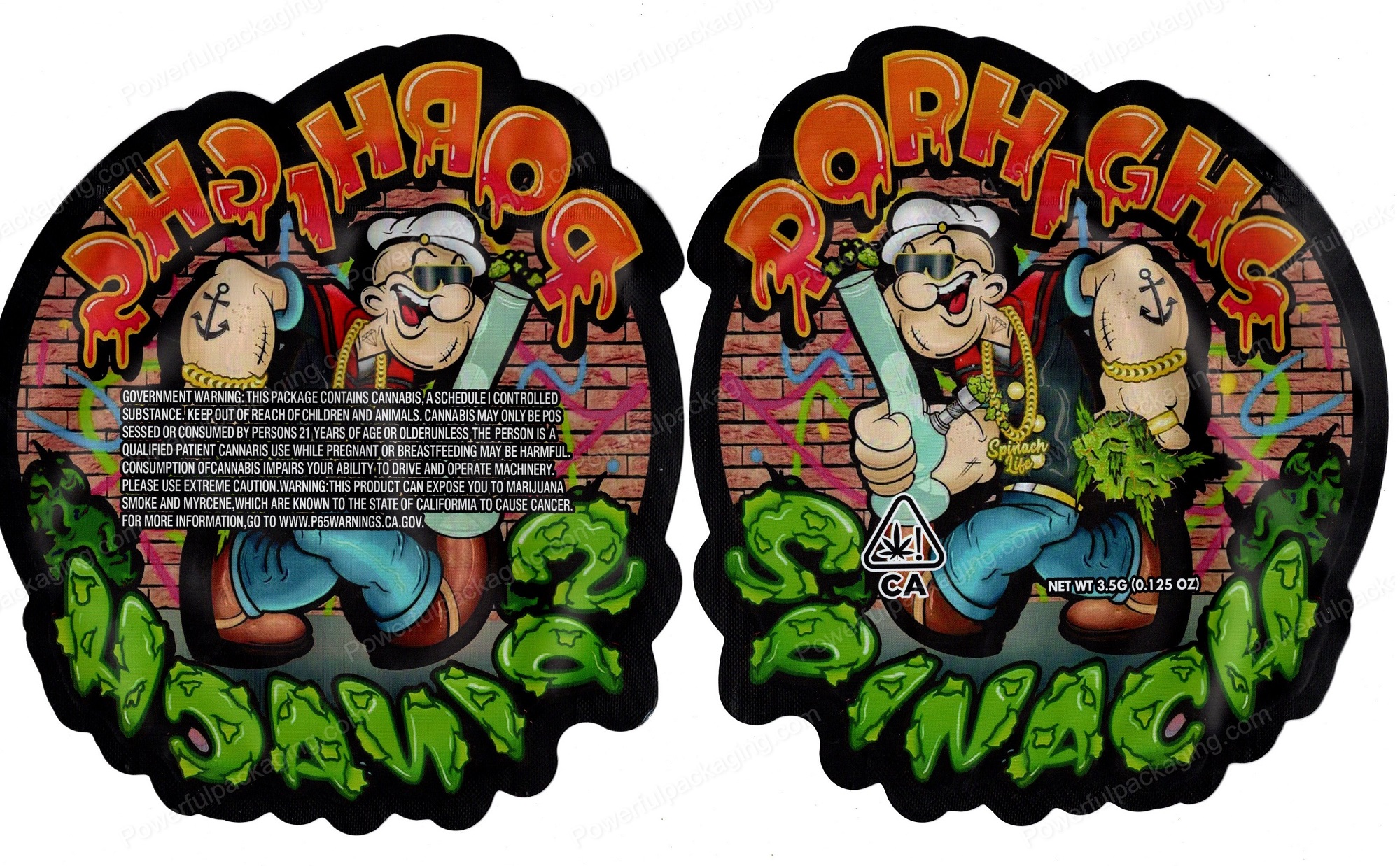 Porhighs Spinach Generic 3D Mylar Shaped Bag 3.5g Flower Packaging *Empty Bags*