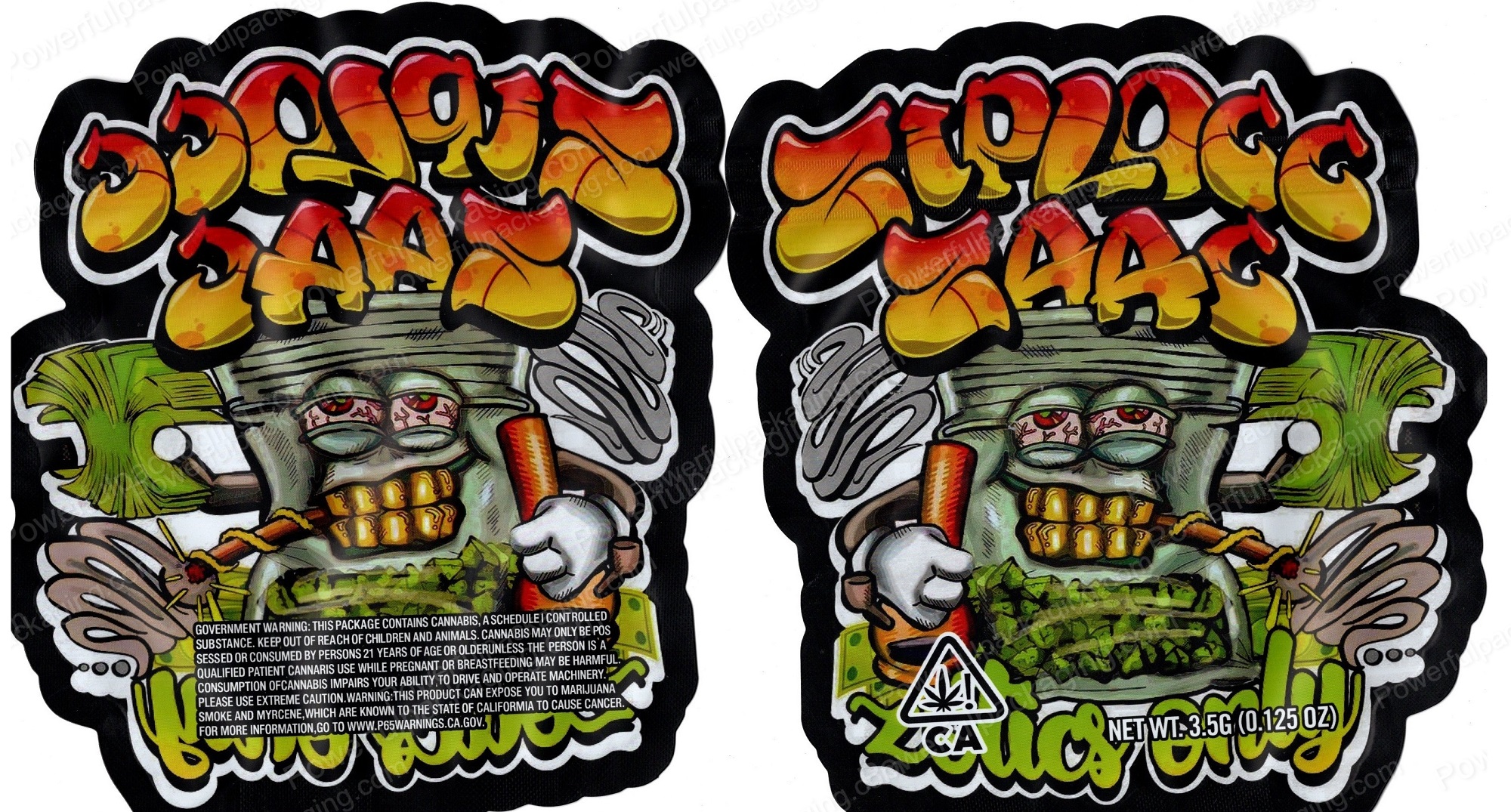 Ziplogg Zaag Generic 3D Mylar Shaped Bag 3.5g Flower Packaging *Empty Bags* (CAsupply)