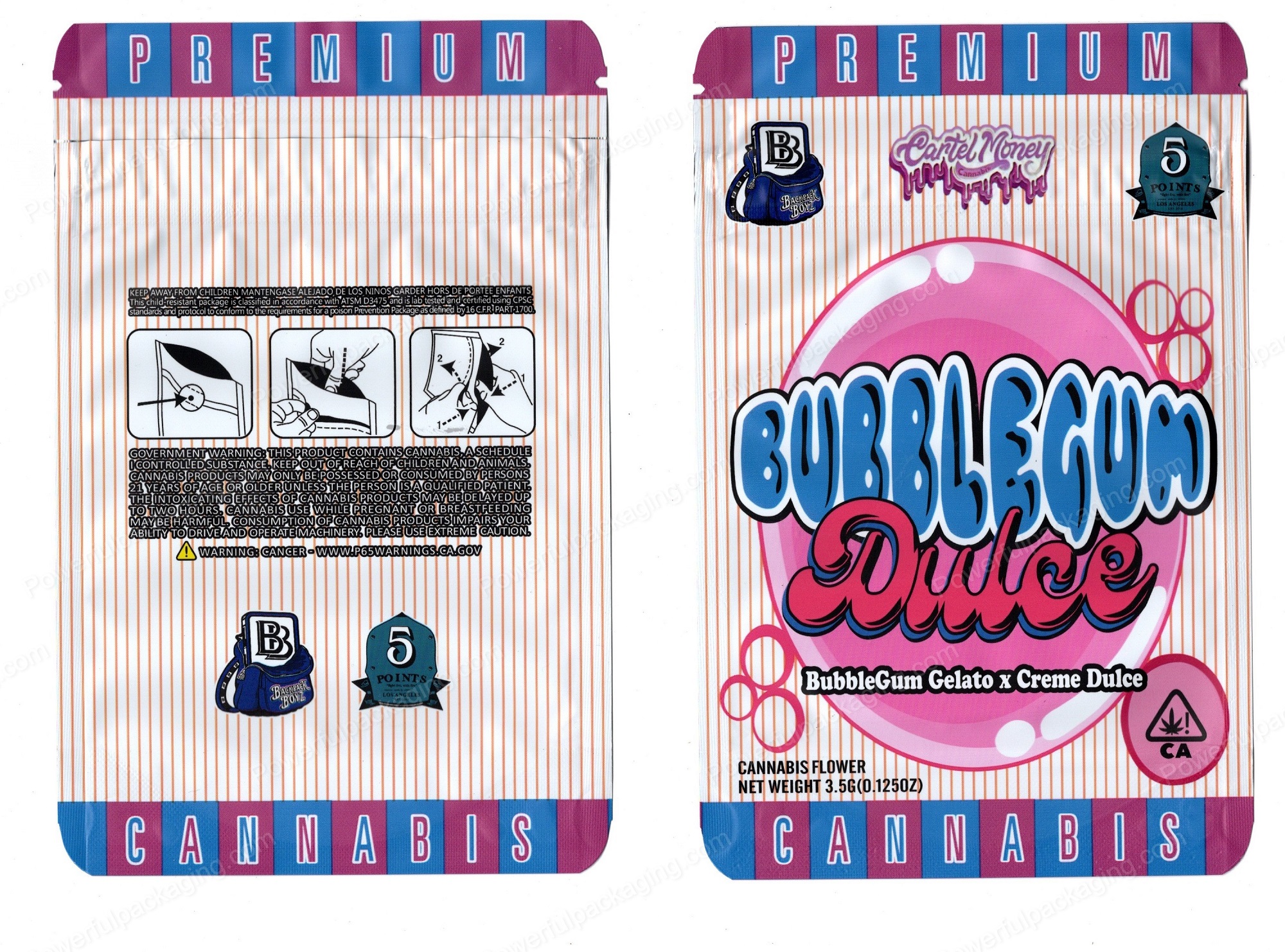 BACKPACK BOYZ : Bubblegum Dulce Packaging 3.5 Mylar Bag *Empty Bags*