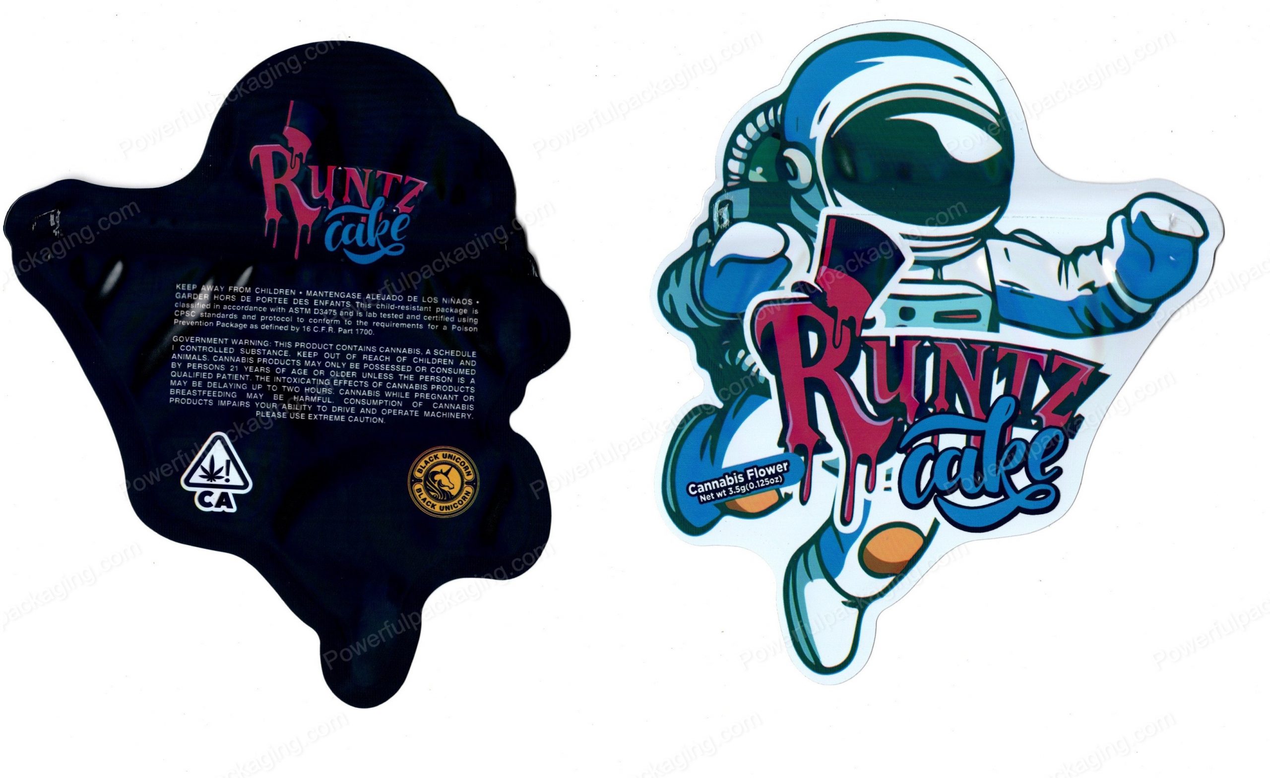 Black Unicorn : Runtz Cake Astronaut 3D Mylar Shaped Bag 3.5g Flower Packaging *Empty Bags* (CAsupply)