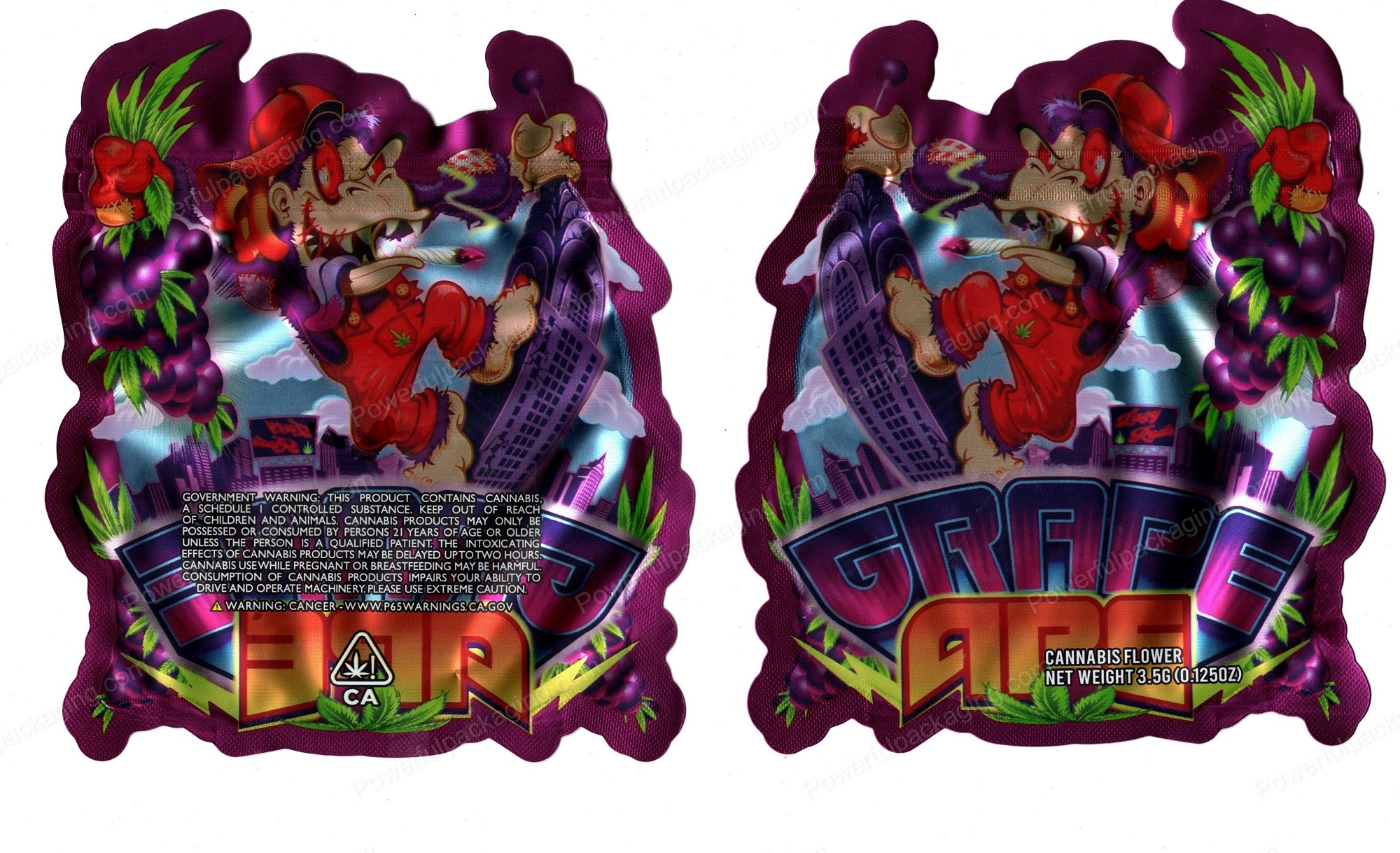 Grape Ape Generic 3D Mylar Shaped Bag 3.5g Flower Packaging *Empty Bags* (CAsupply)
