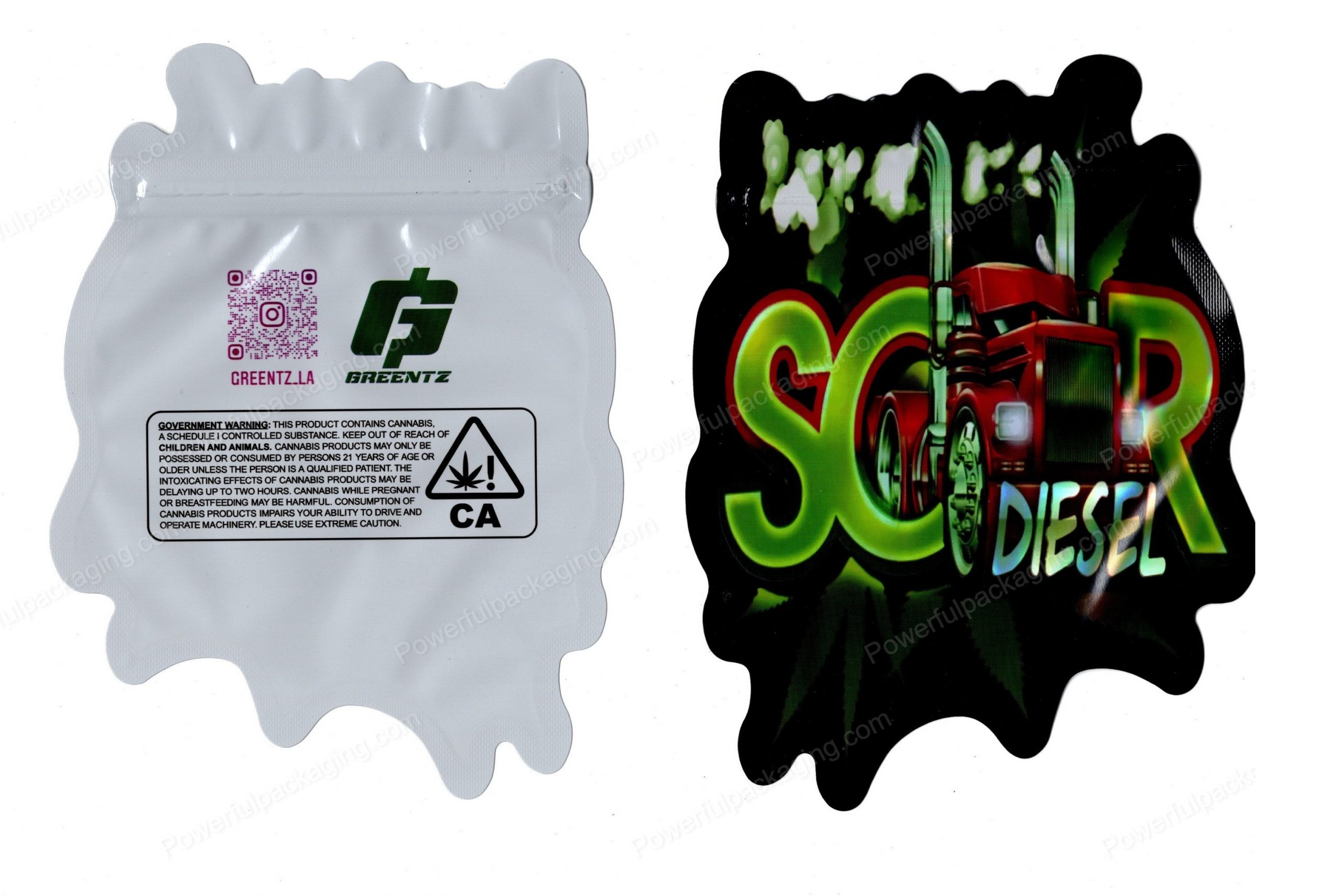 Greentz : Sour Diesel 3D Mylar Shaped Bag 3.5g Flower Packaging *Empty Bags* (CAsupply)