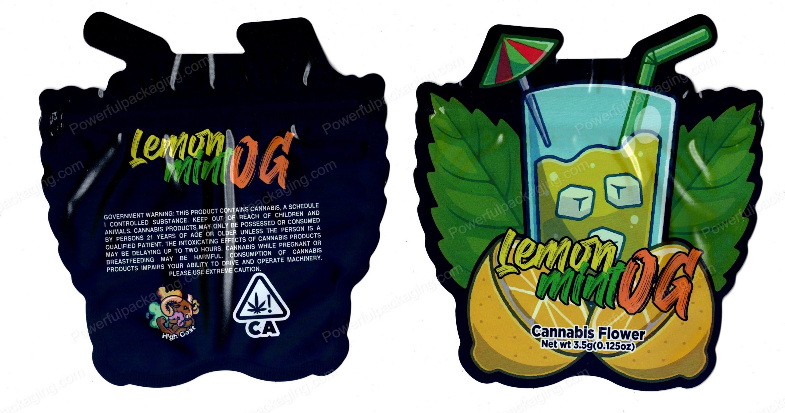 HighGoat : Lemon Minto OG 3D Mylar Shaped Bag 3.5g Flower Packaging *Empty Bags* (CAsupply)