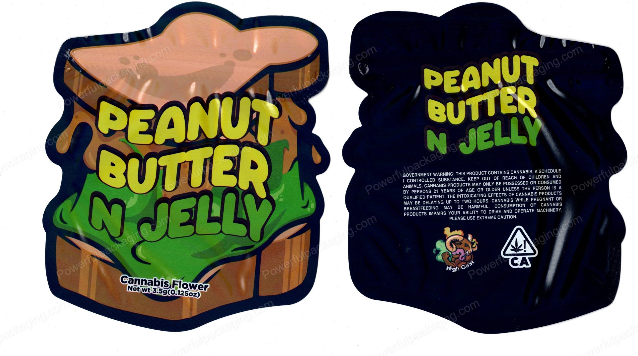 HighGoat : Peanut Butter N Jelly 3D Mylar Shaped Bag 3.5g Flower Packaging *Empty Bags* (CAsupply)