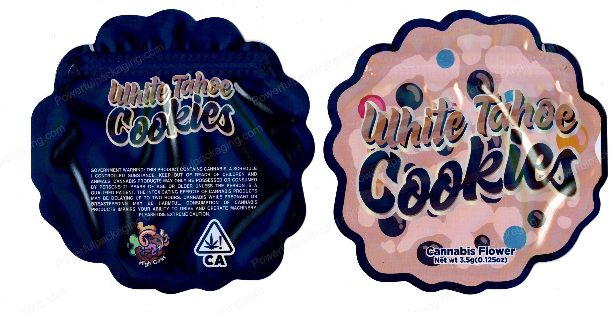 HighGoat : White Tahoe Cookies 3D Mylar Shaped Bag 3.5g Flower Packaging *Empty Bags* (CAsupply)