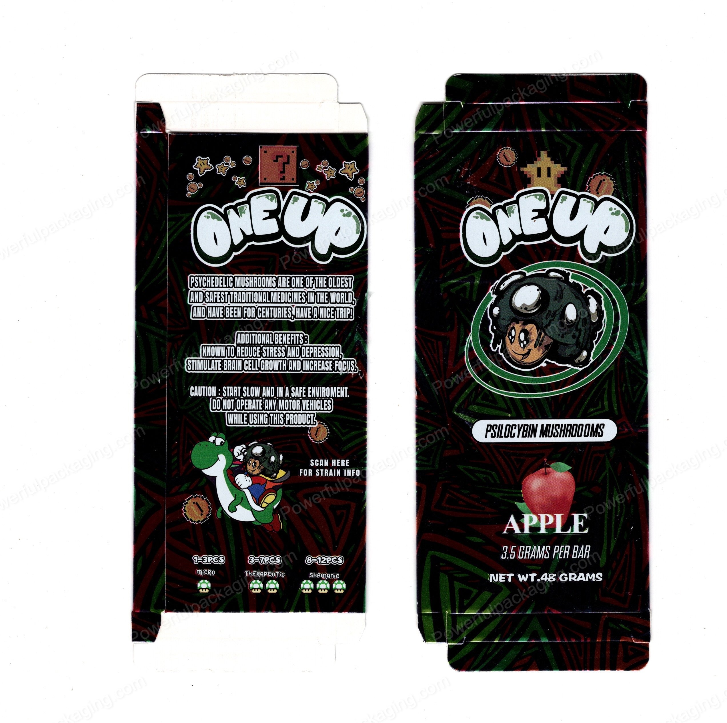 ONEUP Psilocybin Apple Mushroom Bar 3.5g (5/10 Pack Box Set) (2.5x5.5in) *Empty Box* (CaSupply)