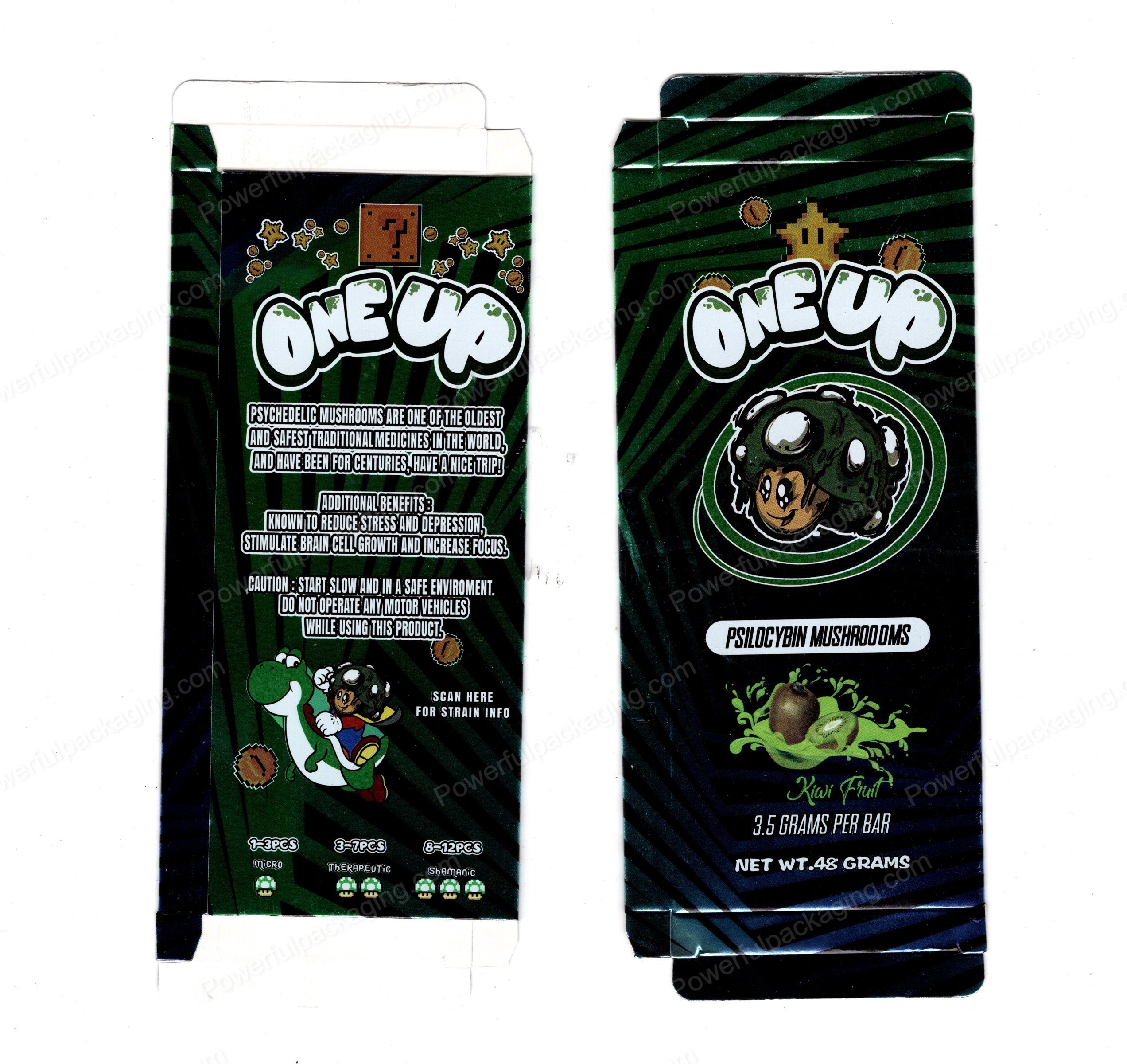 ONEUP Psilocybin Kiwi Fruit Mushroom Bar 3.5g (5/10 Pack Box Set) (2.5x5.5in) *Empty Box* (CaSupply)