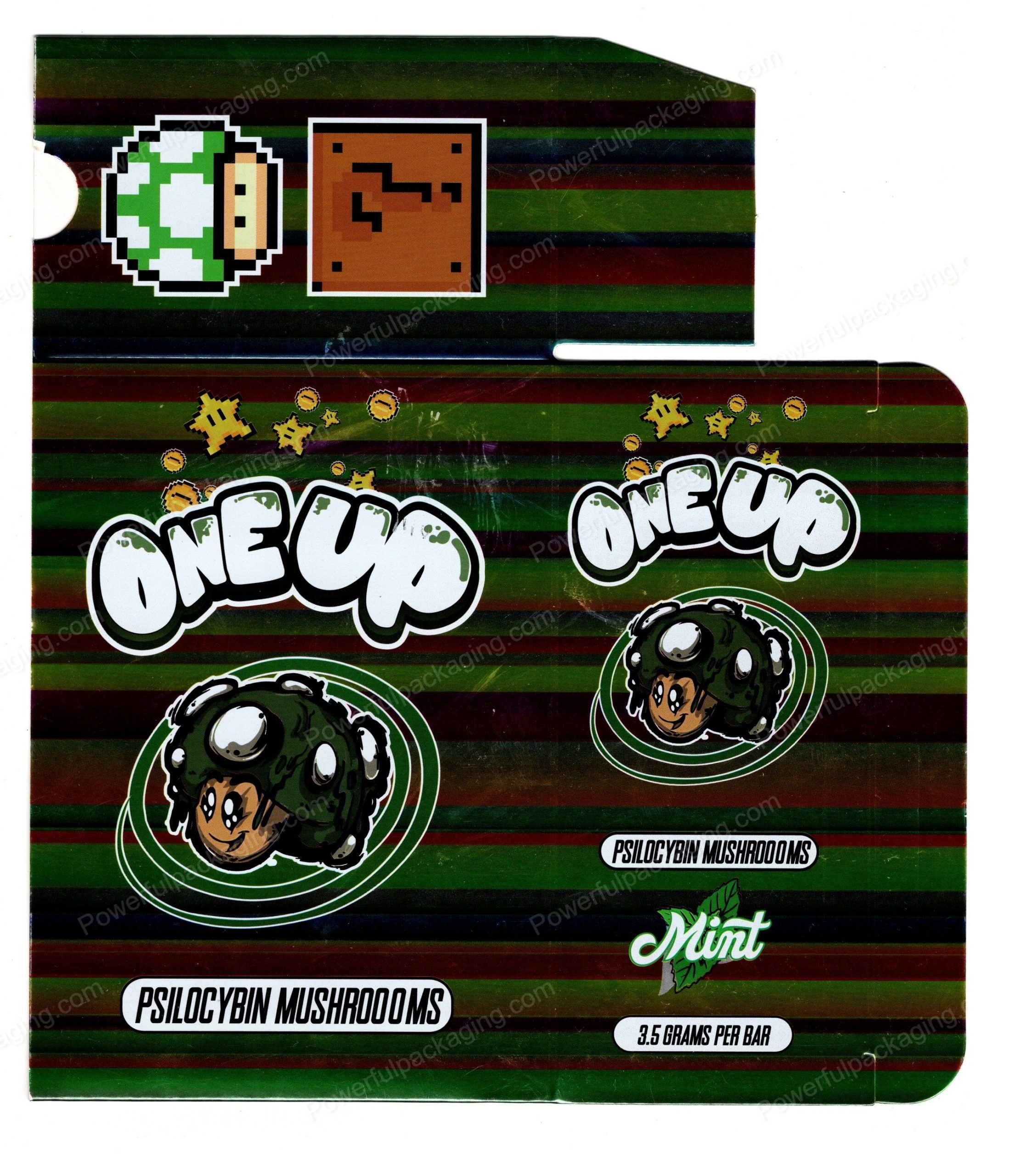 ONEUP Psilocybin Mint Mushroom Bar 3.5g (5/10 Pack Box Set) (2.5x5.5in) *Empty Box* (CaSupply)